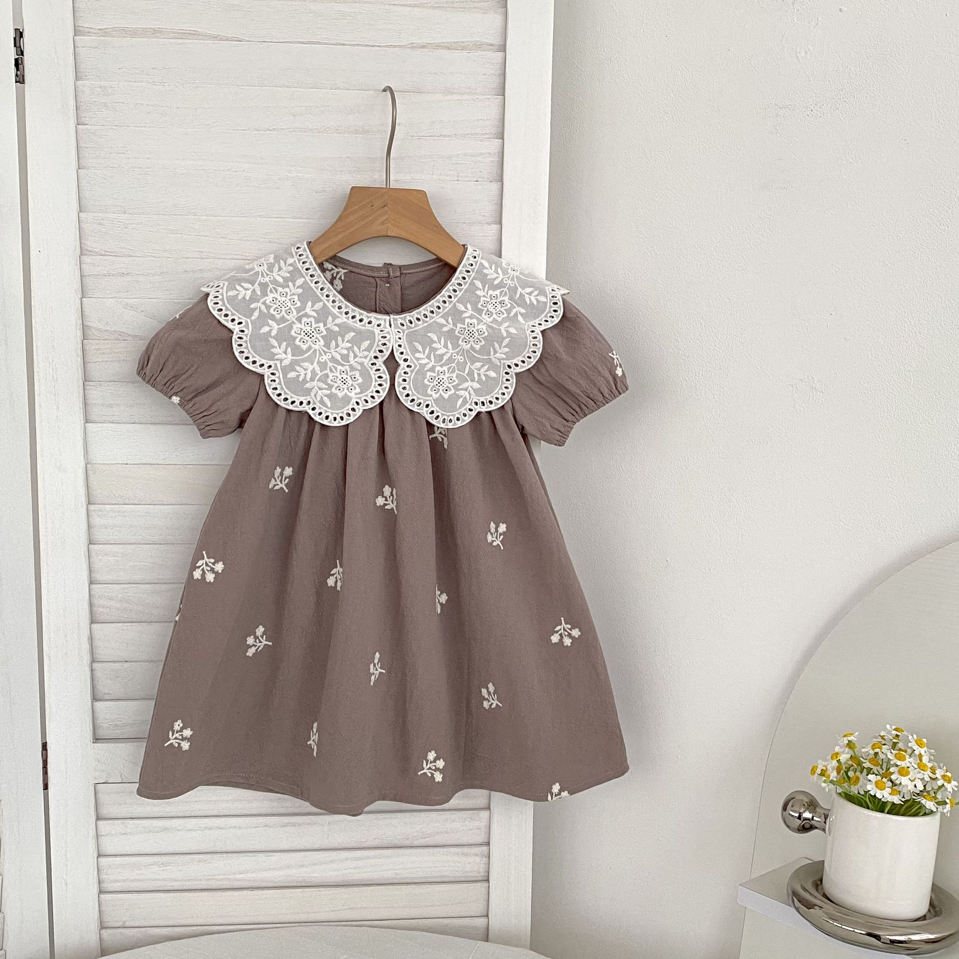 Kids Lace Collar Embroidered Floral Dress