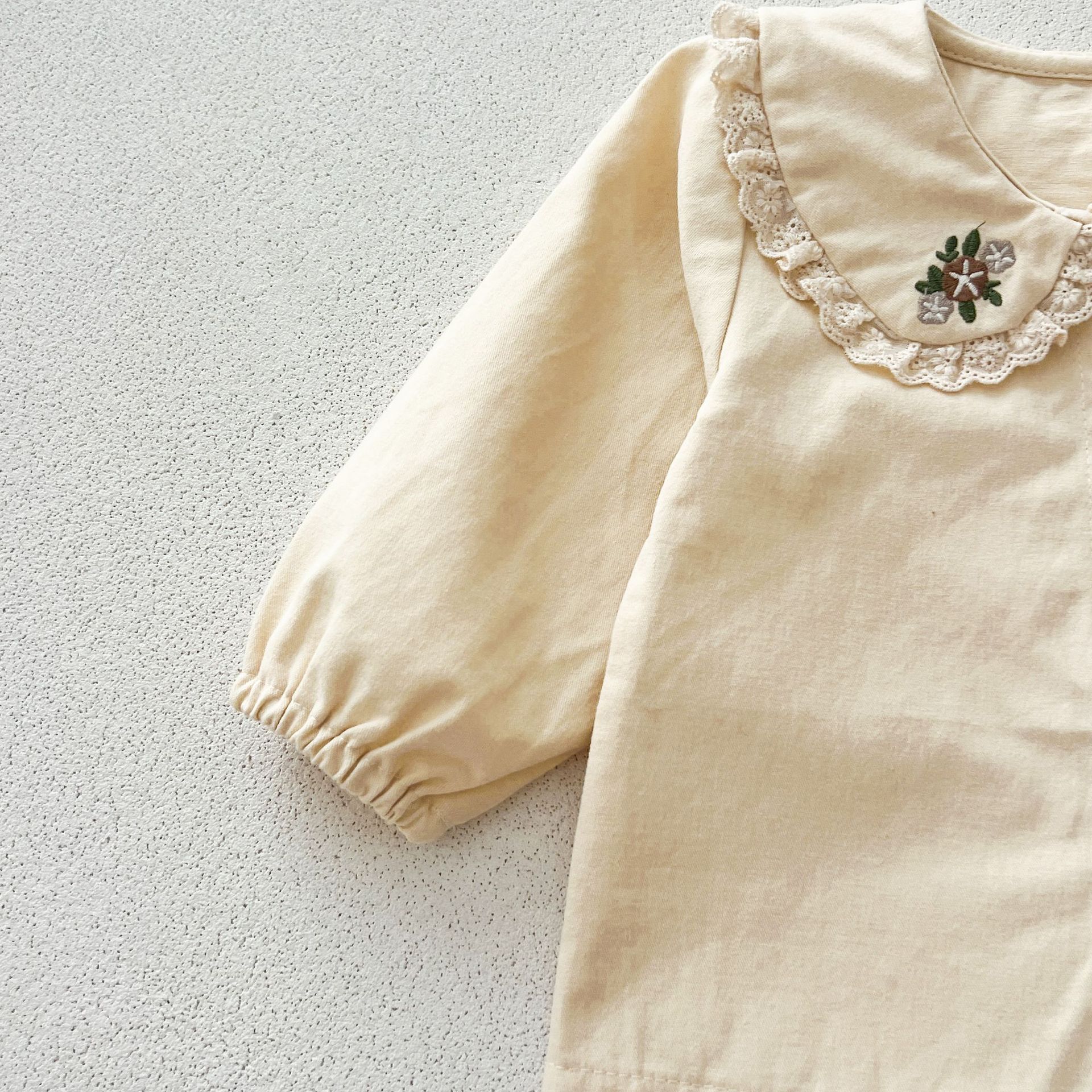 Kids Floral Embroidery Puff Sleeves Top and Vest Dress 2-Piece Set