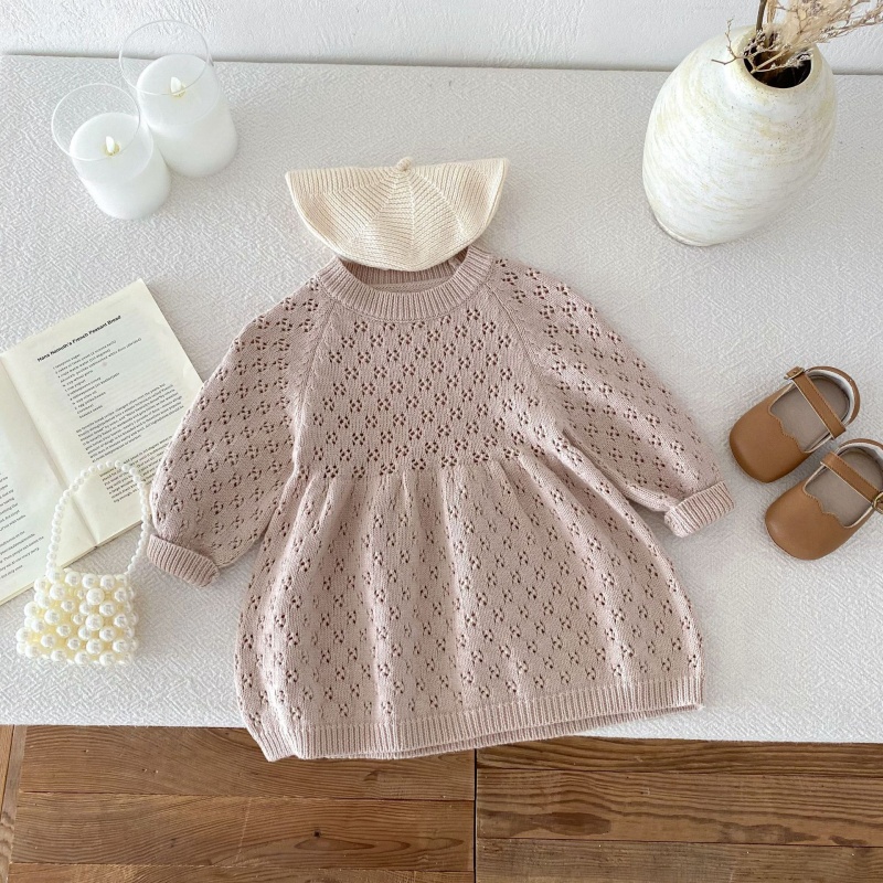Baby Toddler Girls Lace-Up Bubble Sleeve Knit Dress
