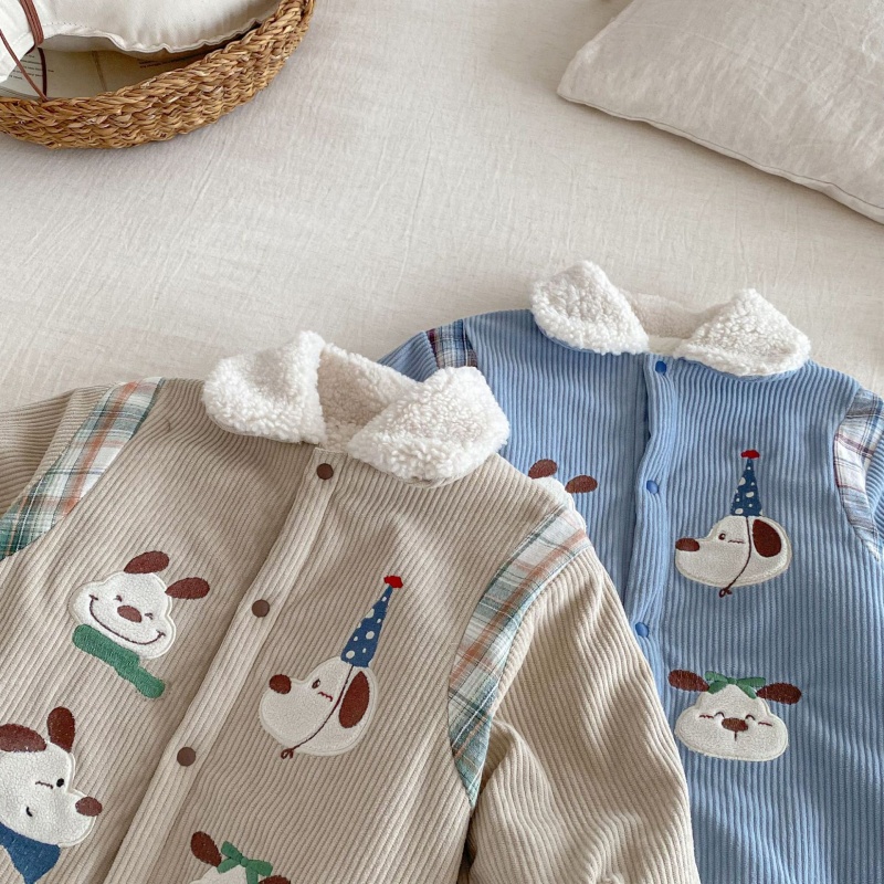 Baby Dog Print Fleece-Lined Romper