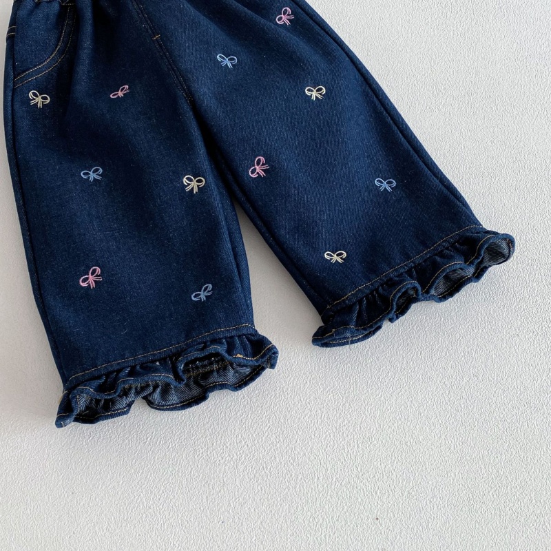 Baby Toddler Girls' Bow-Tie Fleece-Lined Denim Pants