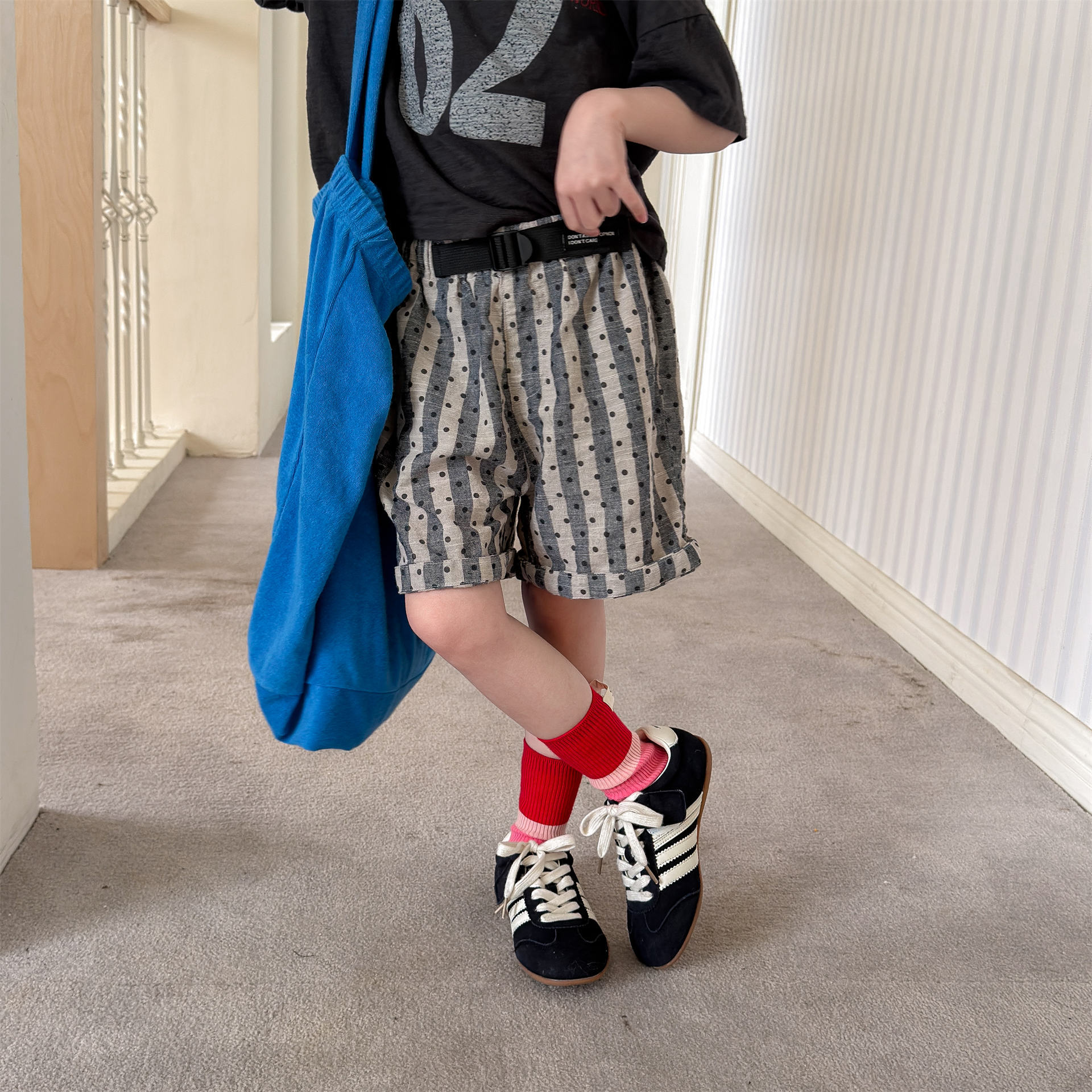 Kids Dots Stripe Cotton-Linen Shorts (12M-9Y）