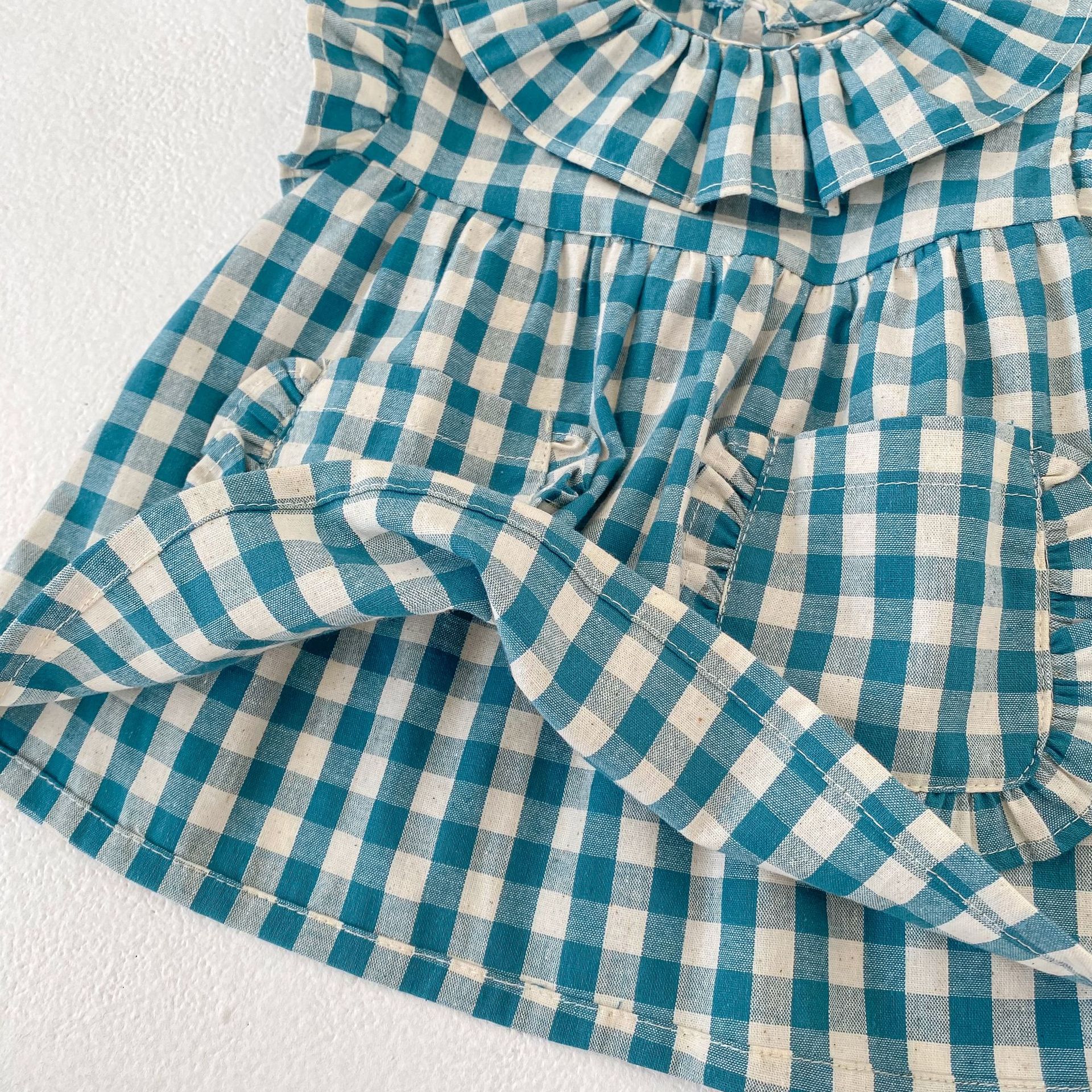 Baby Plaid Ruffle Bollar Top and Shorts Set