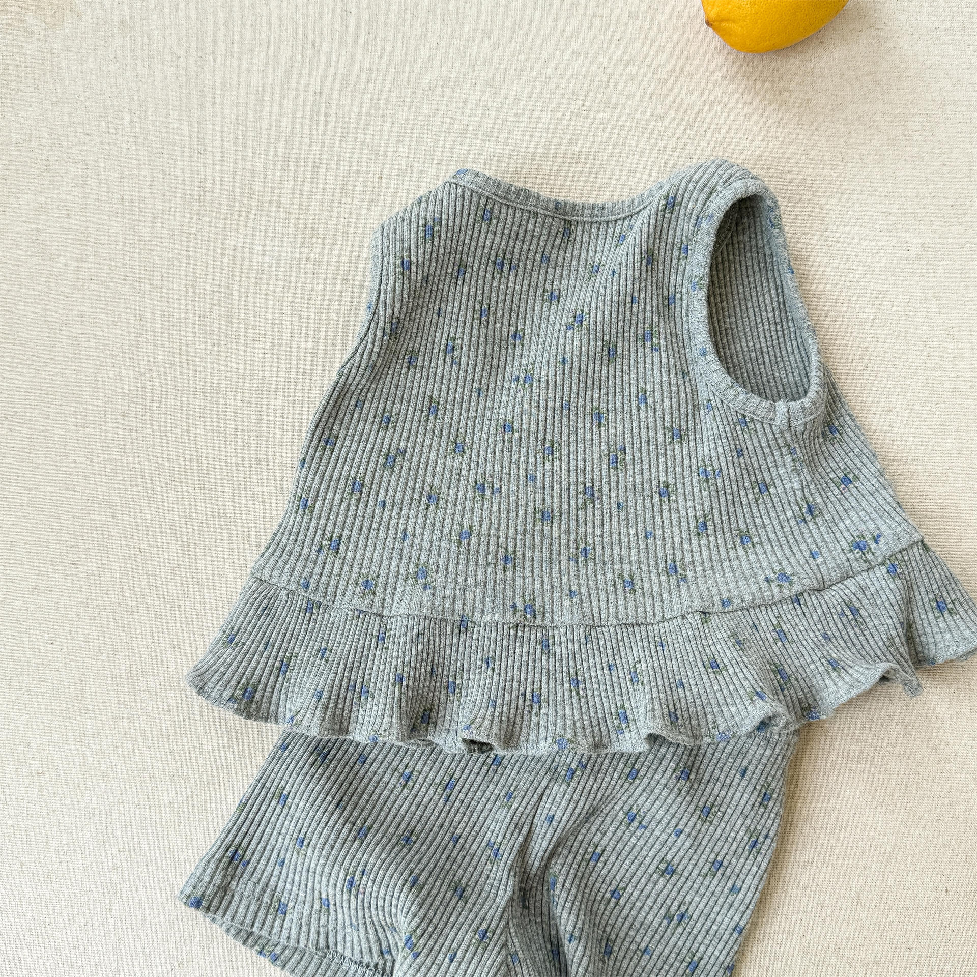 Kids Girl Cotton Ribbed Tank Top and Shorts Set