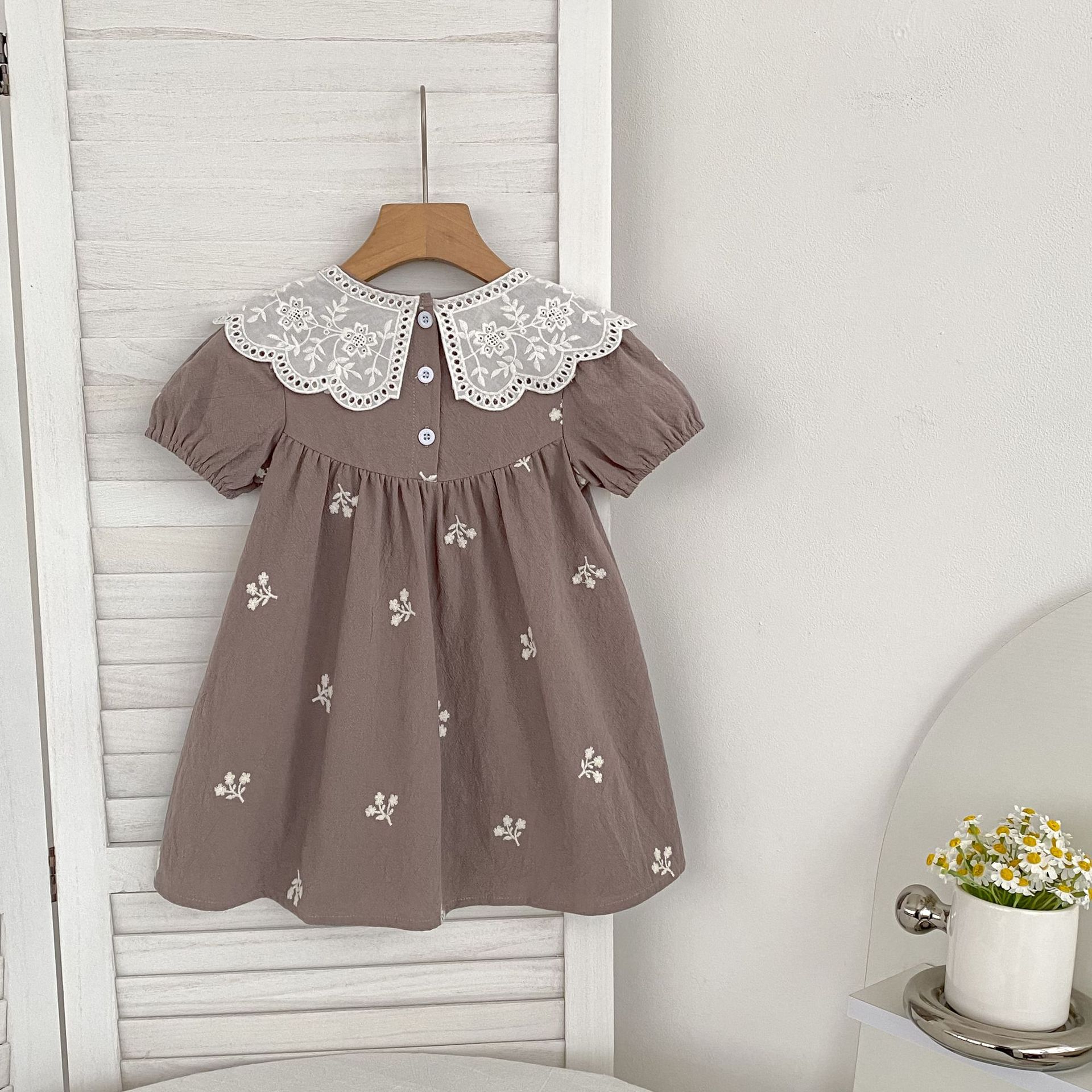 Kids Lace Collar Embroidered Floral Dress