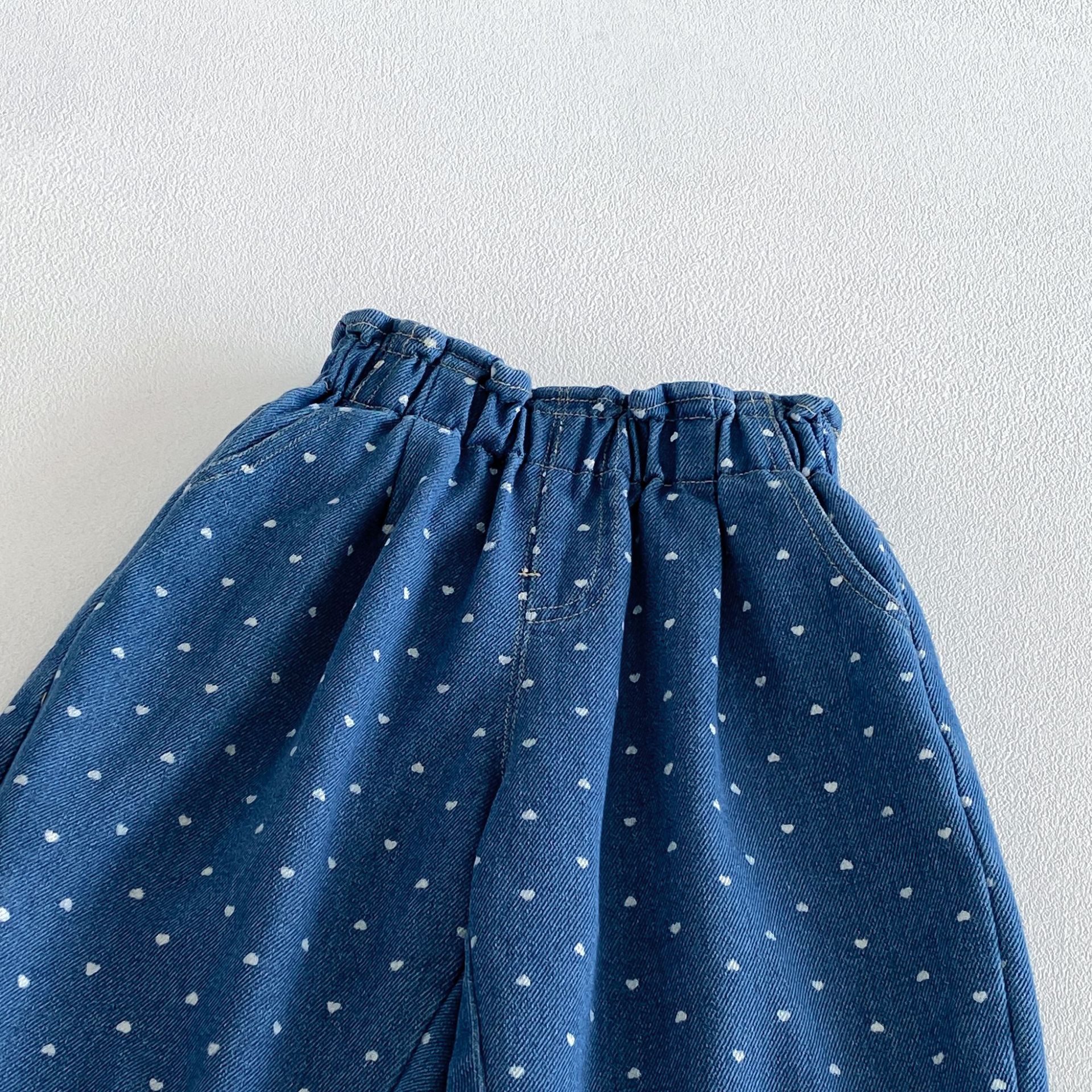 Kids Heart Cherry Print Denim Pants