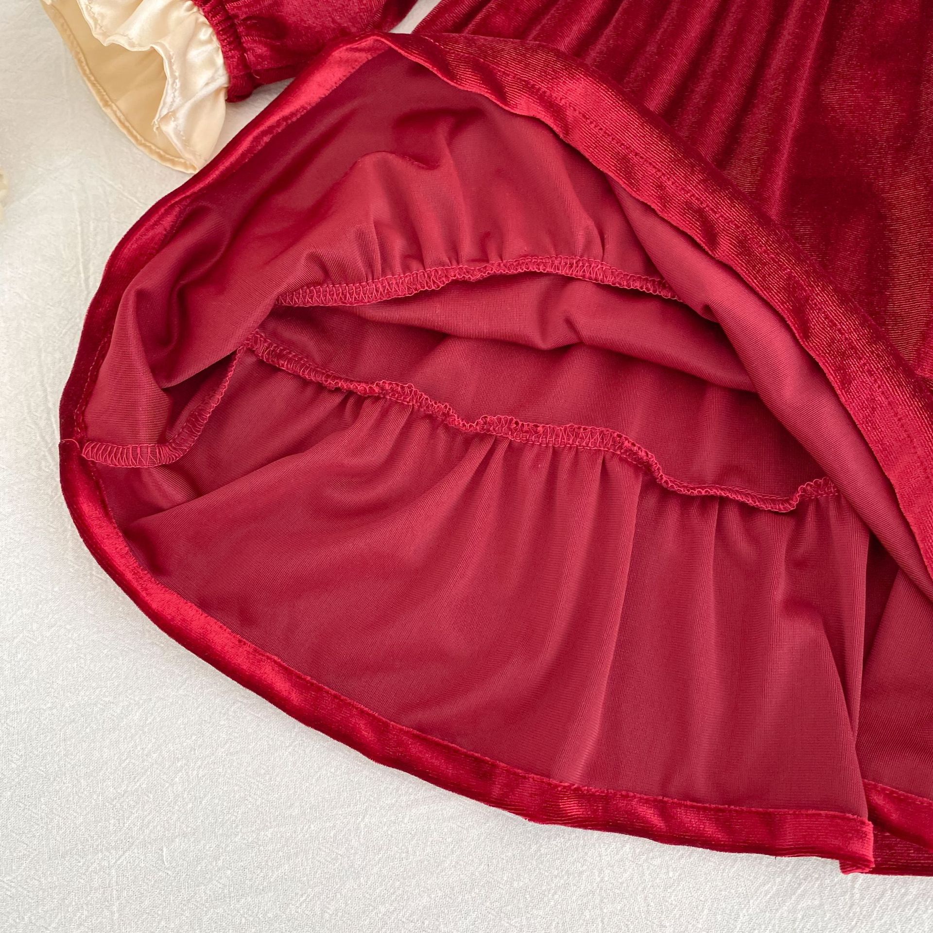Kids Christmas Bow Collar Velvet Dress