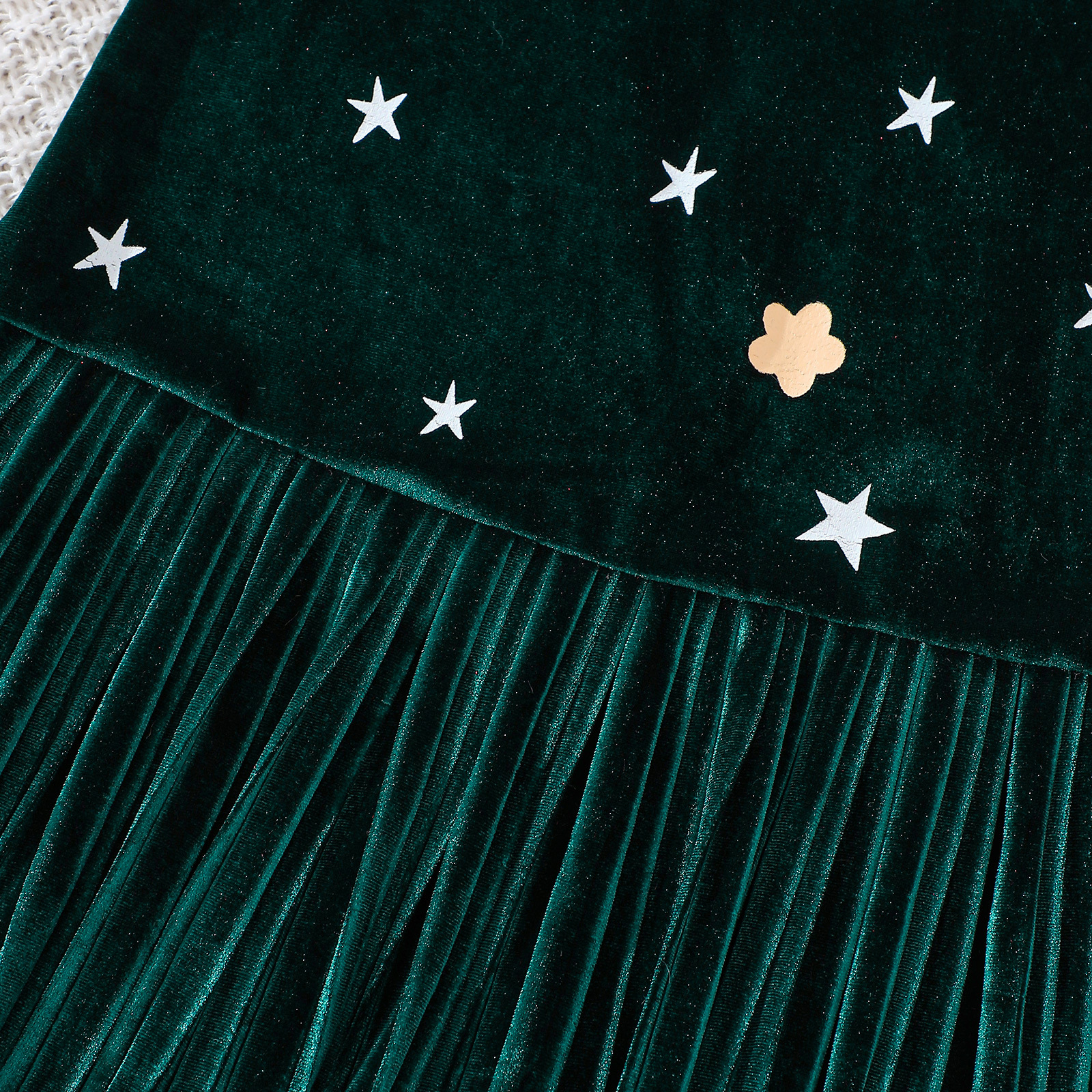 Kids Christmas Sleeveless Golden Velvet Dress
