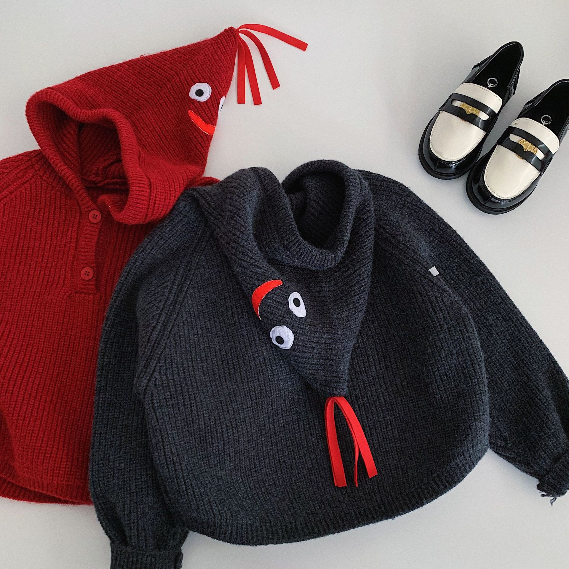 Kids Smiley Face Hooded Knitting Sweater