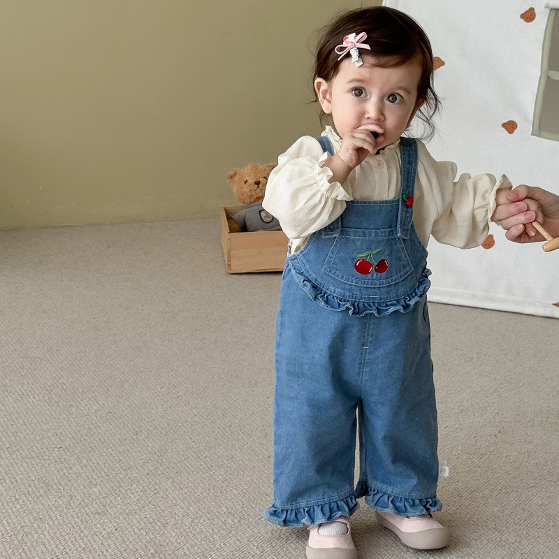 Baby Toddler Printed Shirt & Cherry Print Denim Overalls