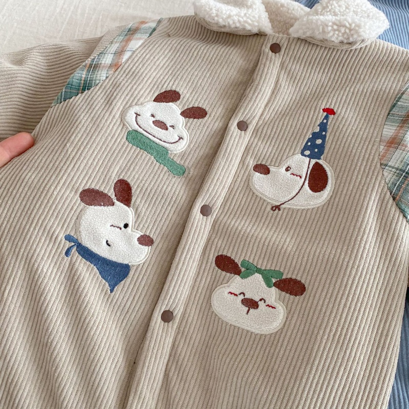 Baby Dog Print Fleece-Lined Romper
