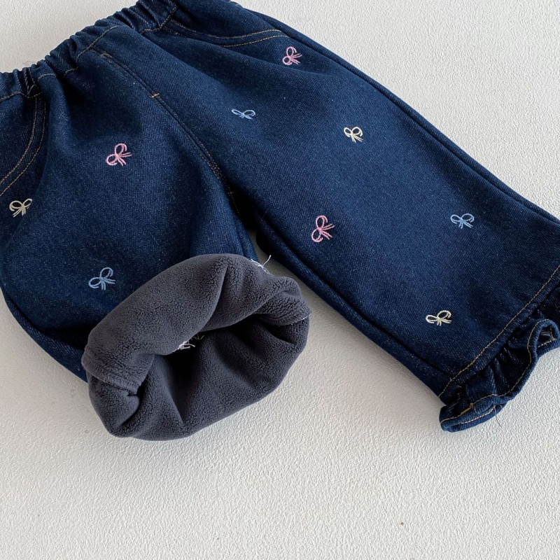 Baby Toddler Girls' Bow-Tie Fleece-Lined Denim Pants