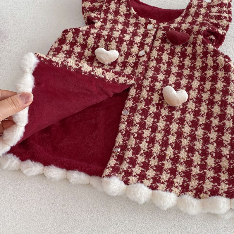 Baby Kids' Girls Christmas Checkered Bird Vest Dress