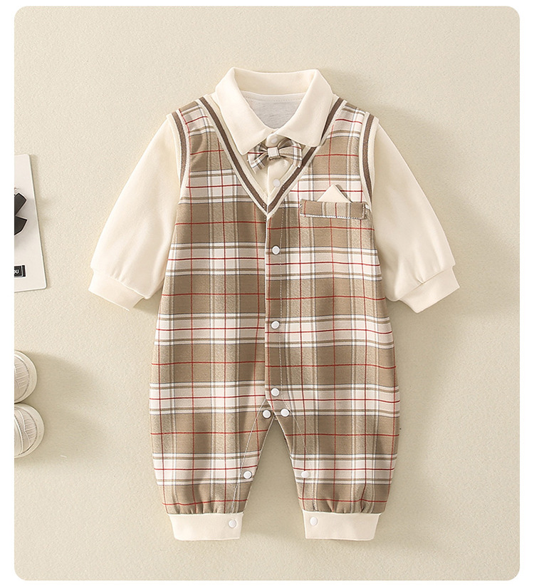 Baby Newborn Plaid Bowtie Romper