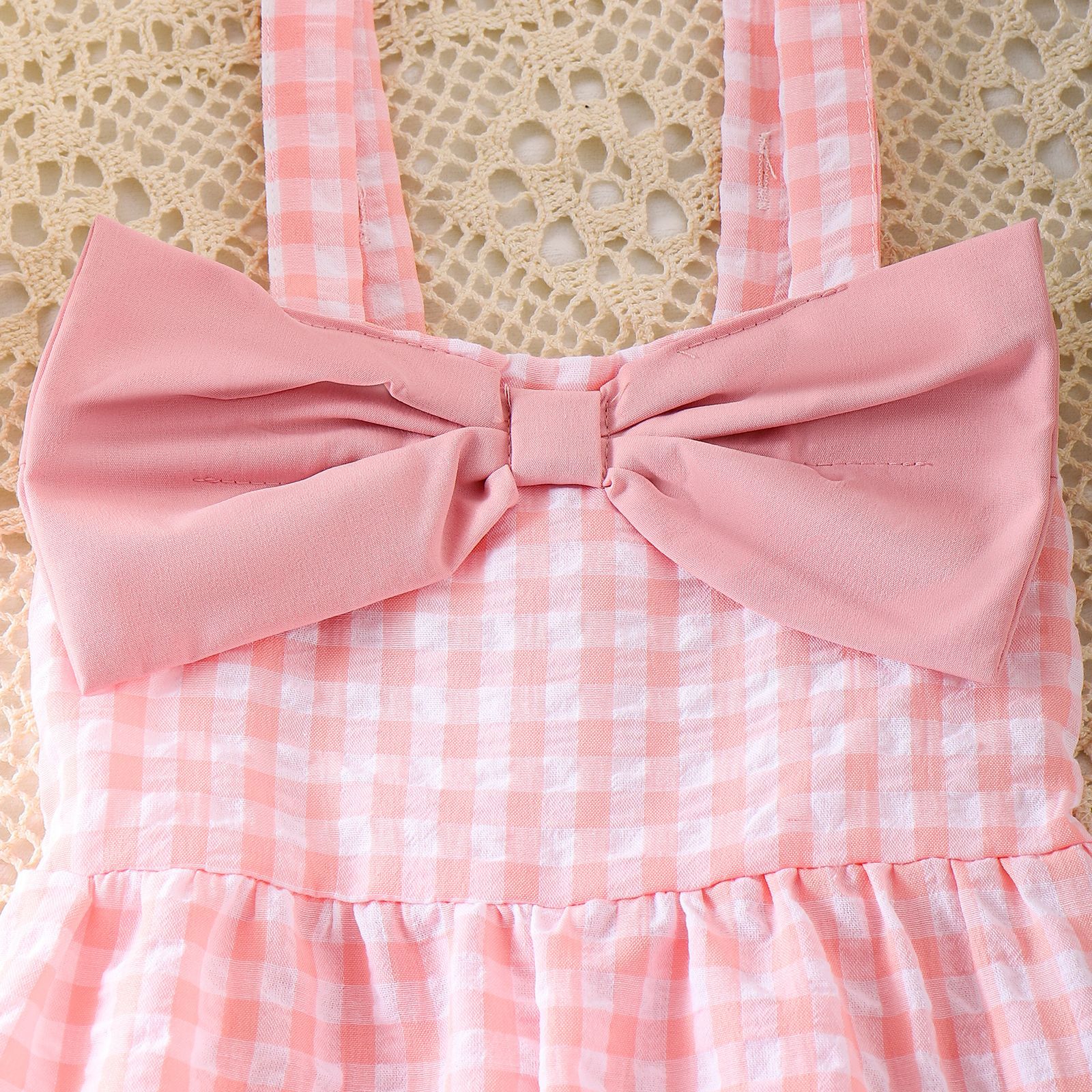 Toddler Girl Gingham Bow Cotton Romper