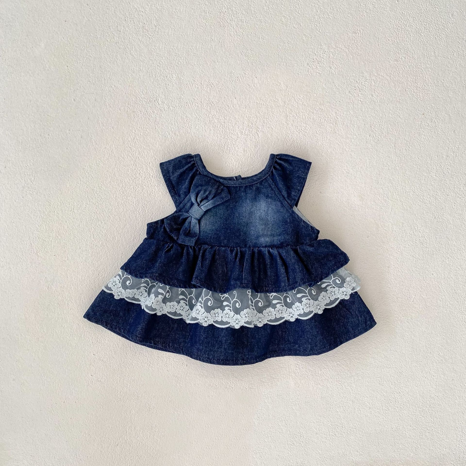 Baby Bow Tie Denim Dress and Shorts Set