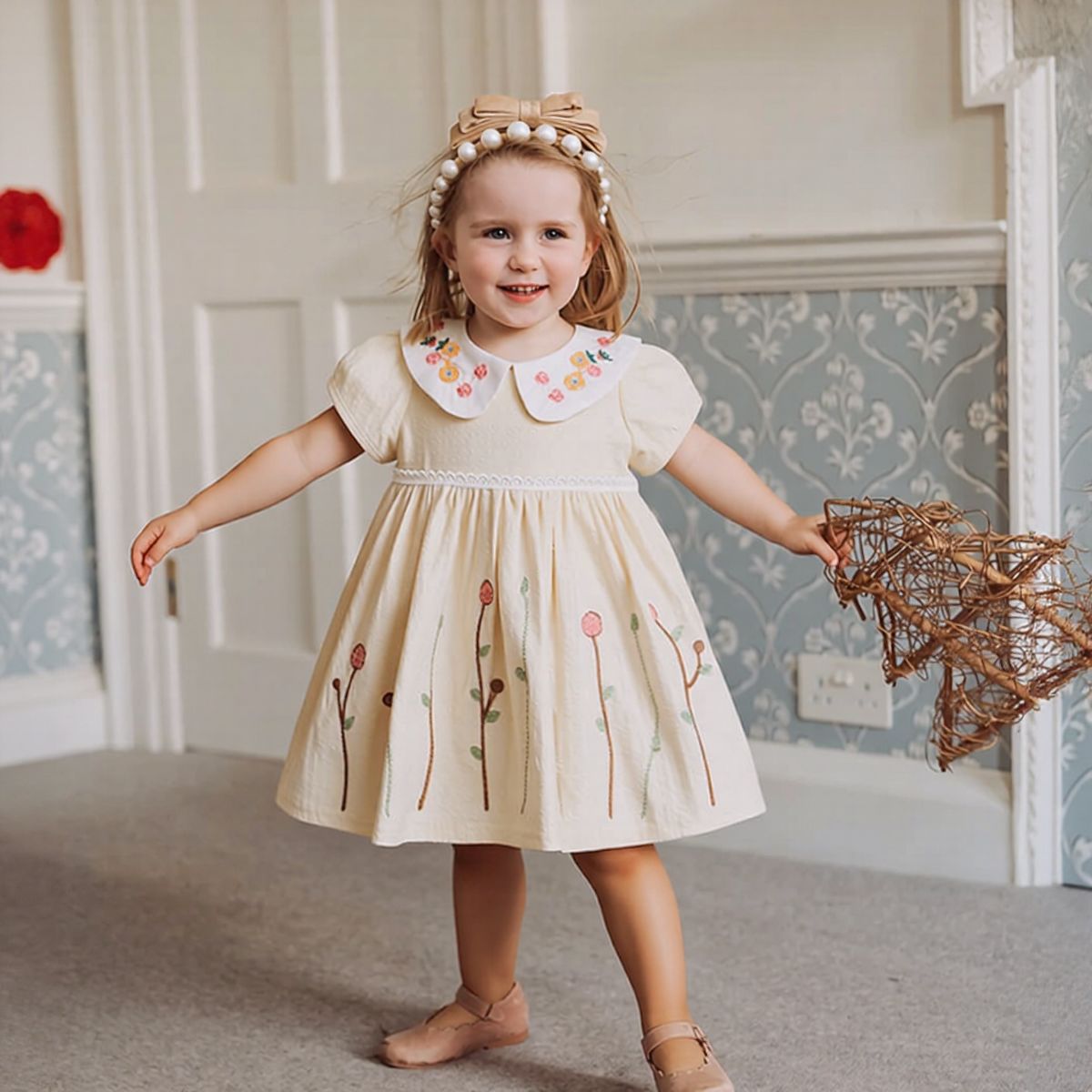 Baby Girl Embroidered Peter Pan Collar Dress