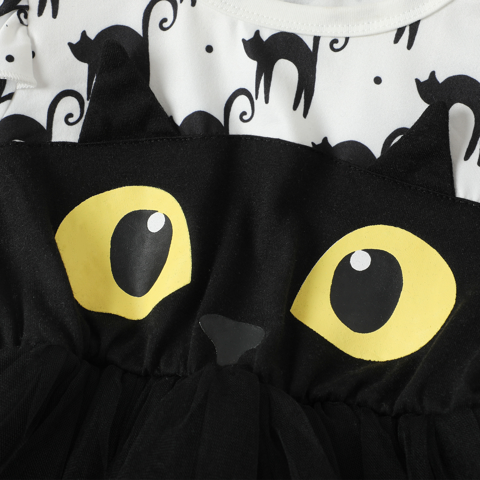 Kids Halloween Cat Long Sleeve Mesh Dress