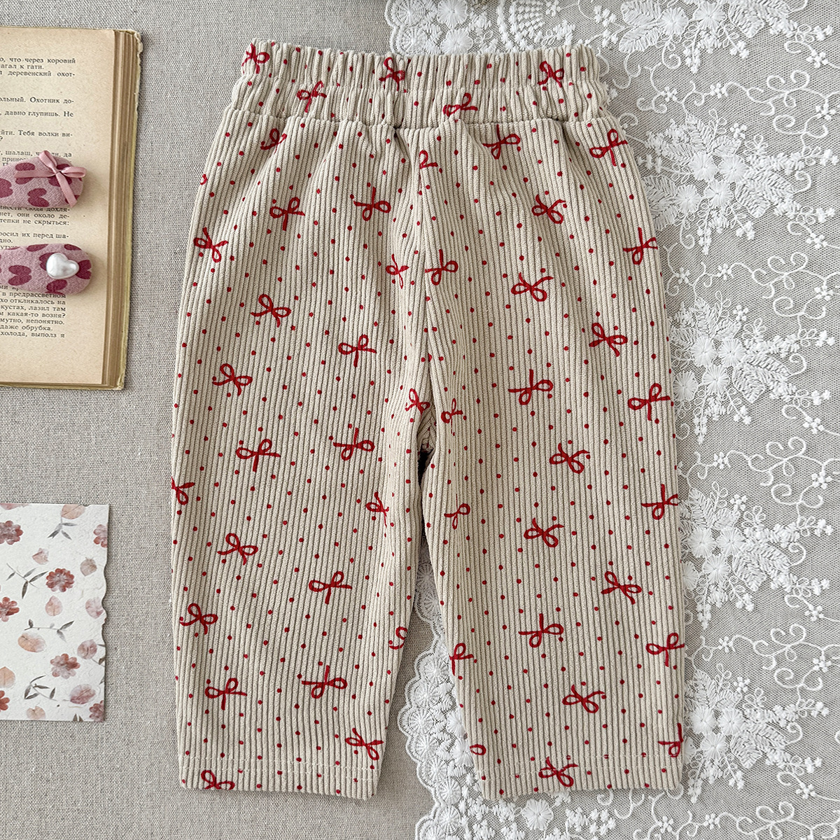 Baby Checkerboard Polka Dot Bow Corduroy Pants