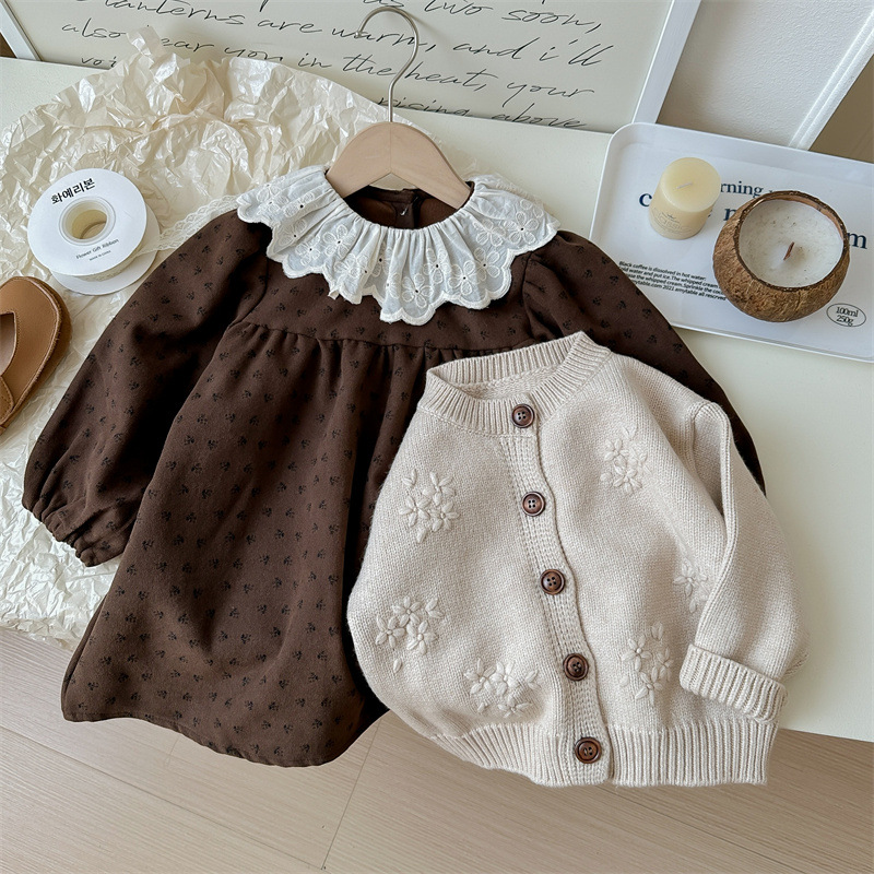 Kids Floral Knit Outerwear and Dress 2-Piece Set