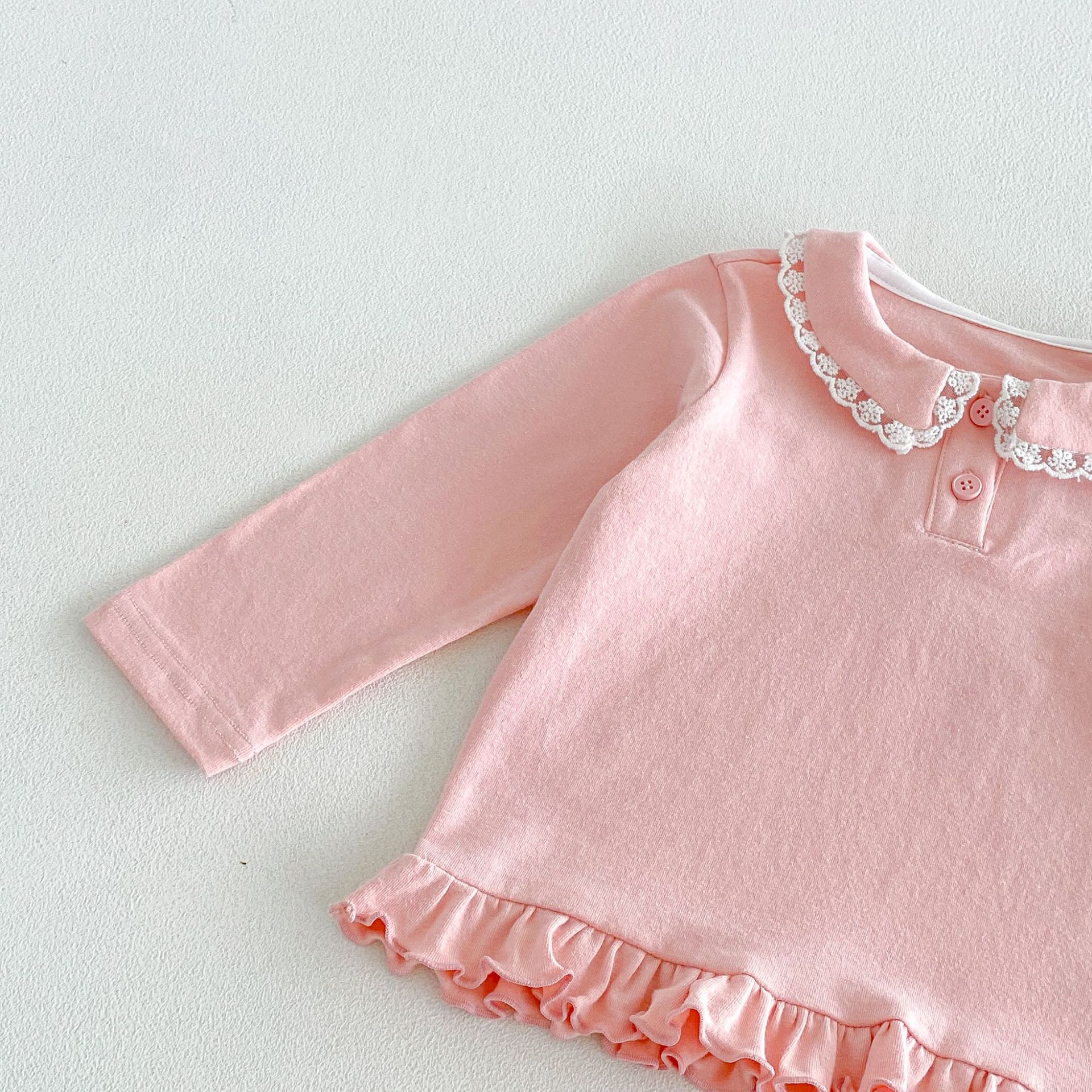 Kids Lace Lapel Polka Dots T-shirt