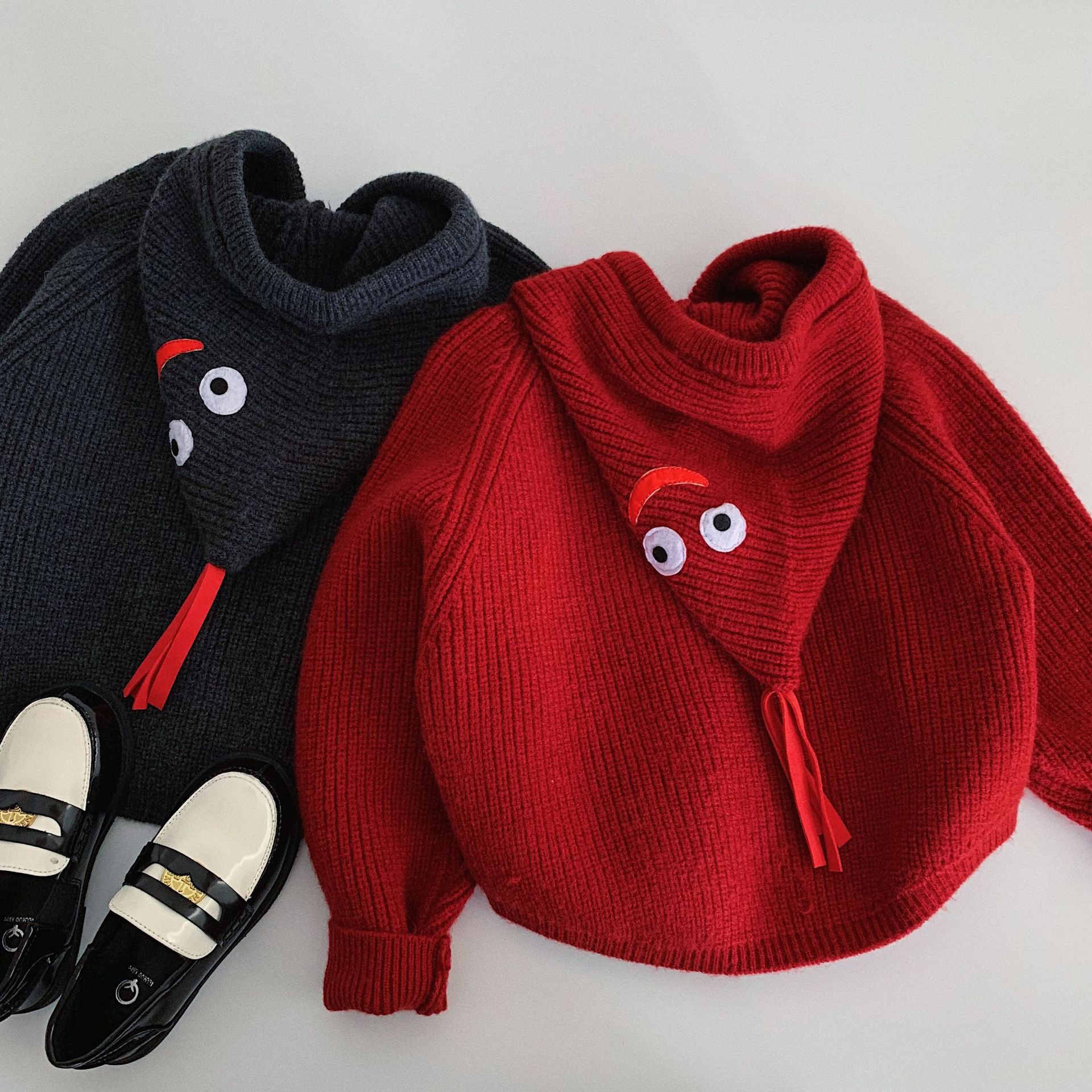 Kids Smiley Face Hooded Knitting Sweater