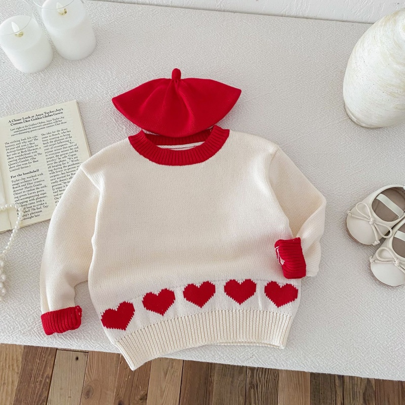 Baby Toddler Girls Heart-Print Color-Block Sweater