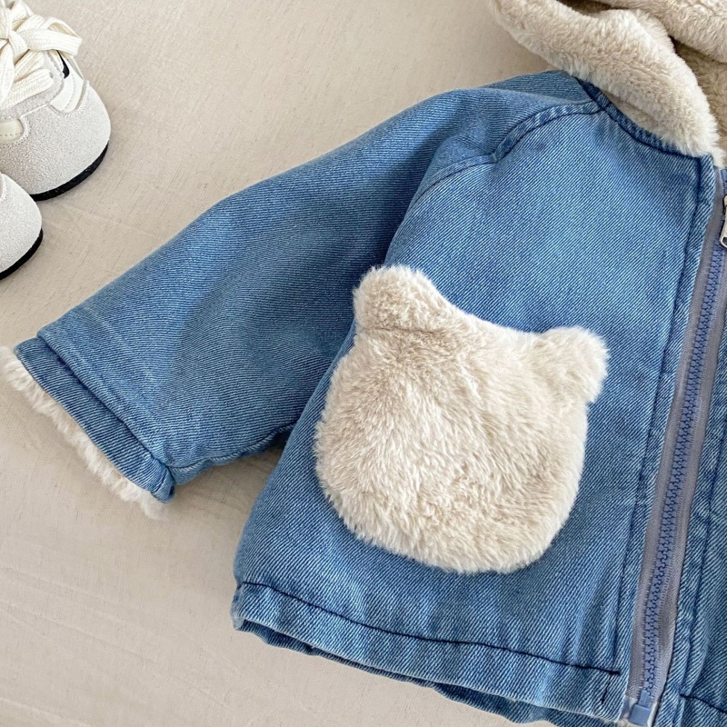 Baby Toddler Bear-Print Patchwork Denim Outerwear