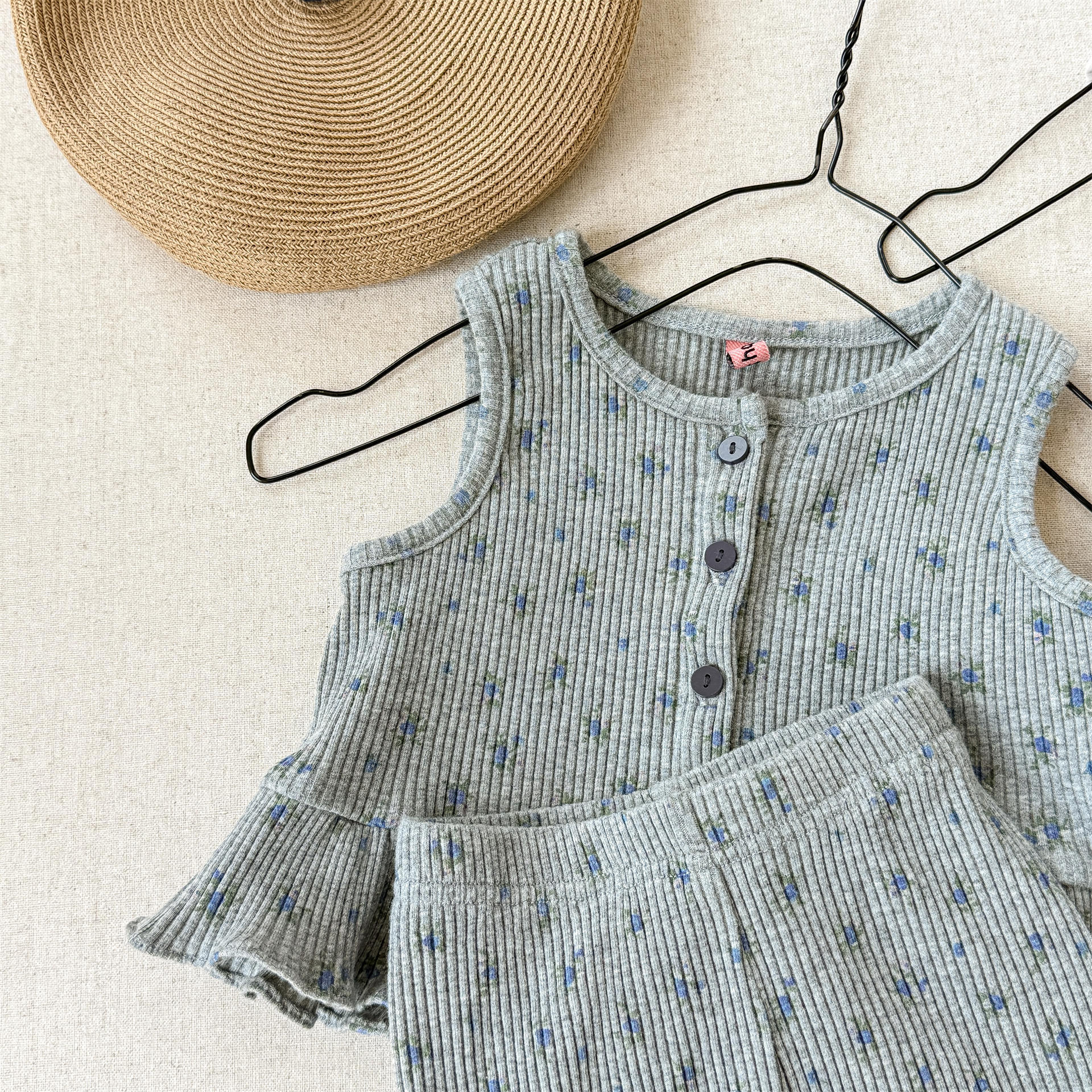 Kids Girl Cotton Ribbed Tank Top and Shorts Set