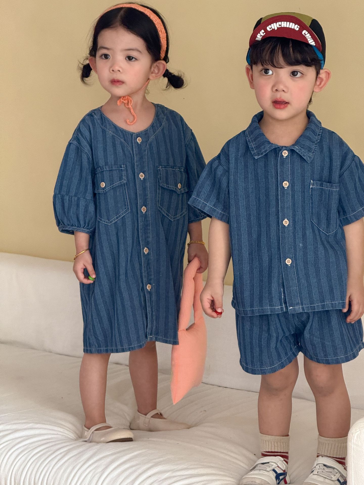 2-Piece Toddler Denim Striped Set & Dress