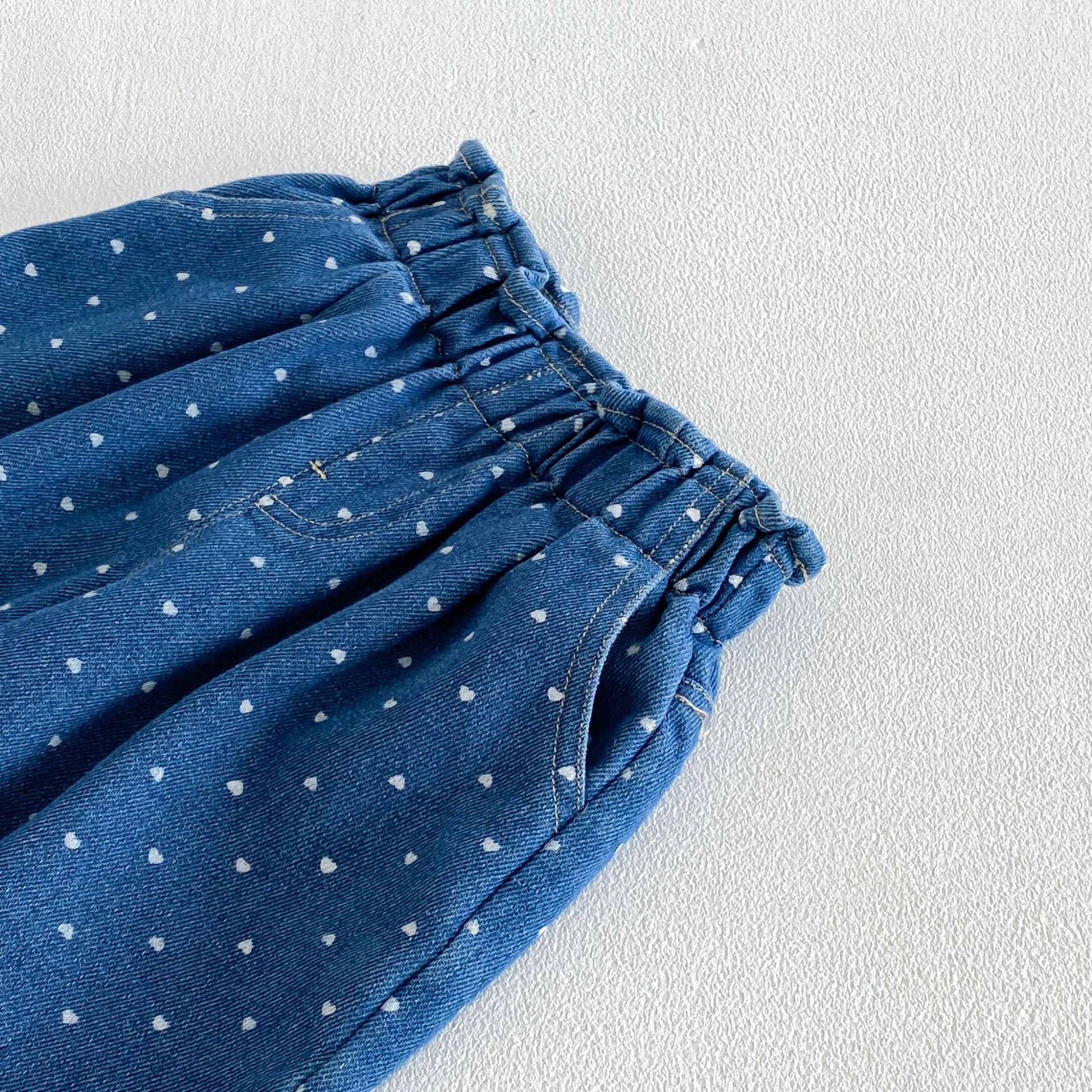 Kids Heart Cherry Print Denim Pants