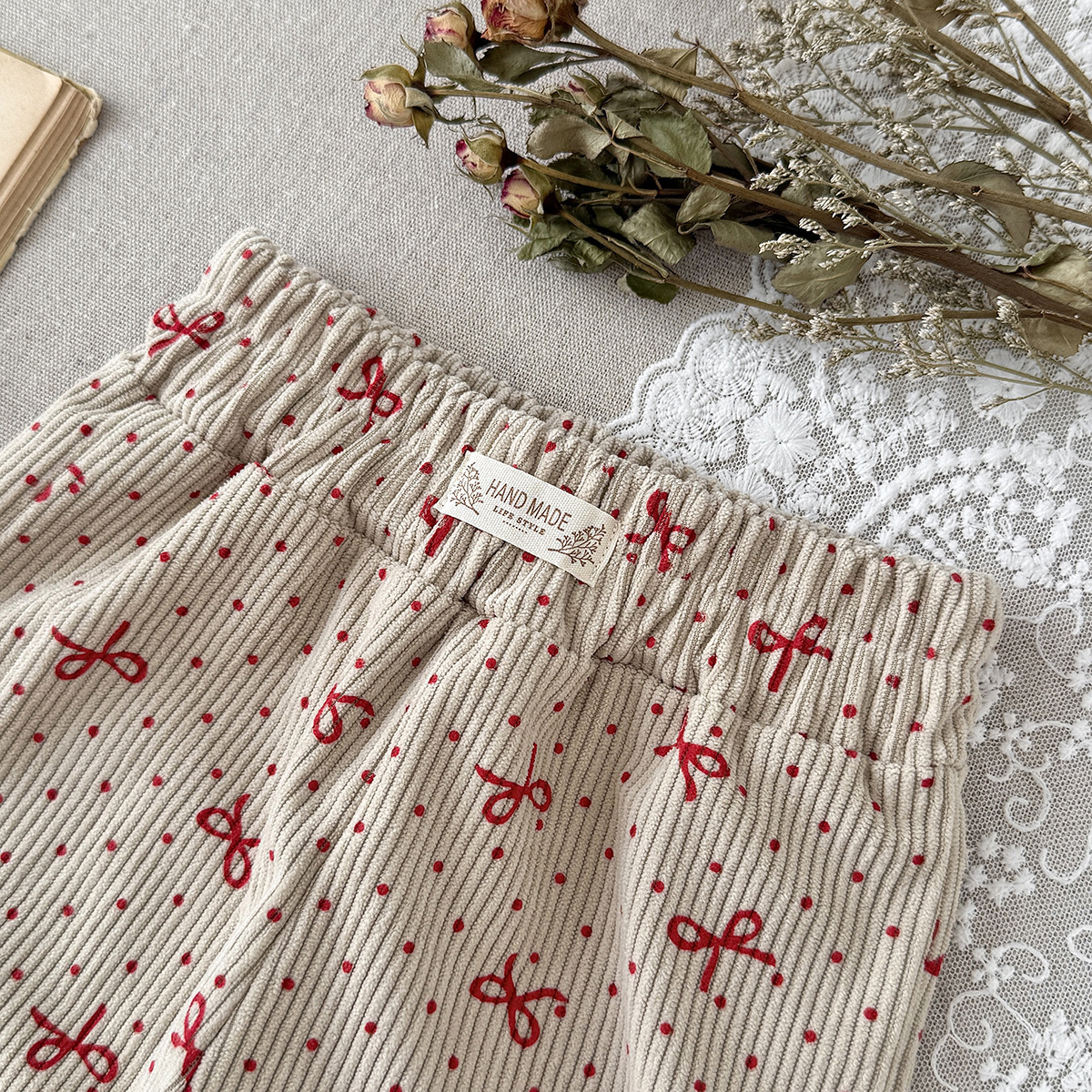 Baby Checkerboard Polka Dot Bow Corduroy Pants