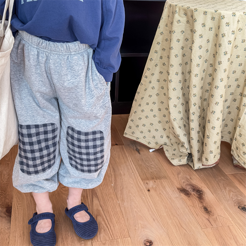 Kids Plaid Patchwork Pants