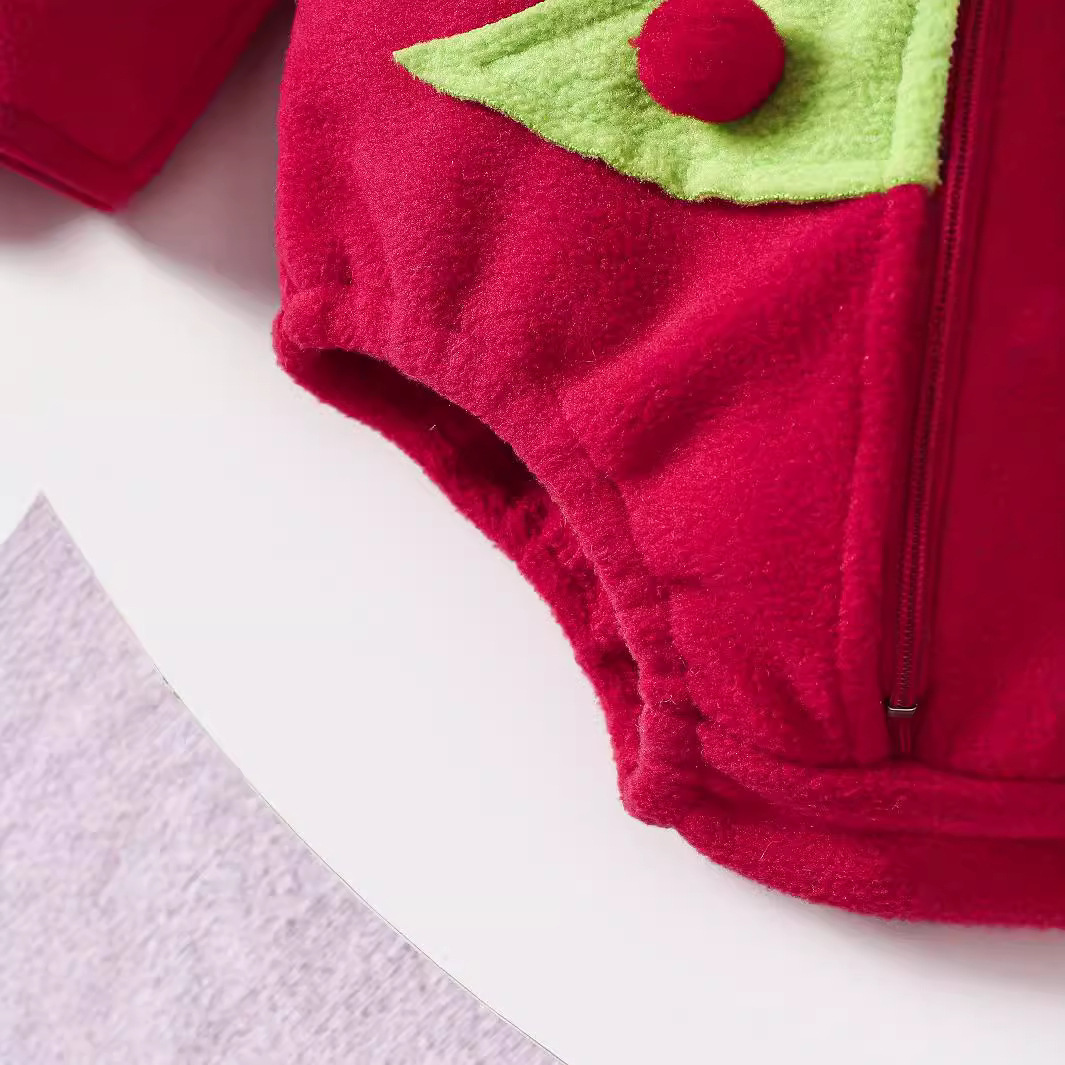 Baby Christmas Fleece Hooded Zipper Onesie With Stripe Socks