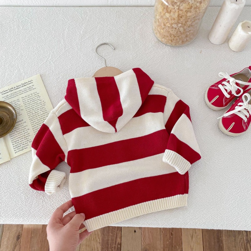 Baby & Toddler Red Striped Hooded Cardigan Sweater