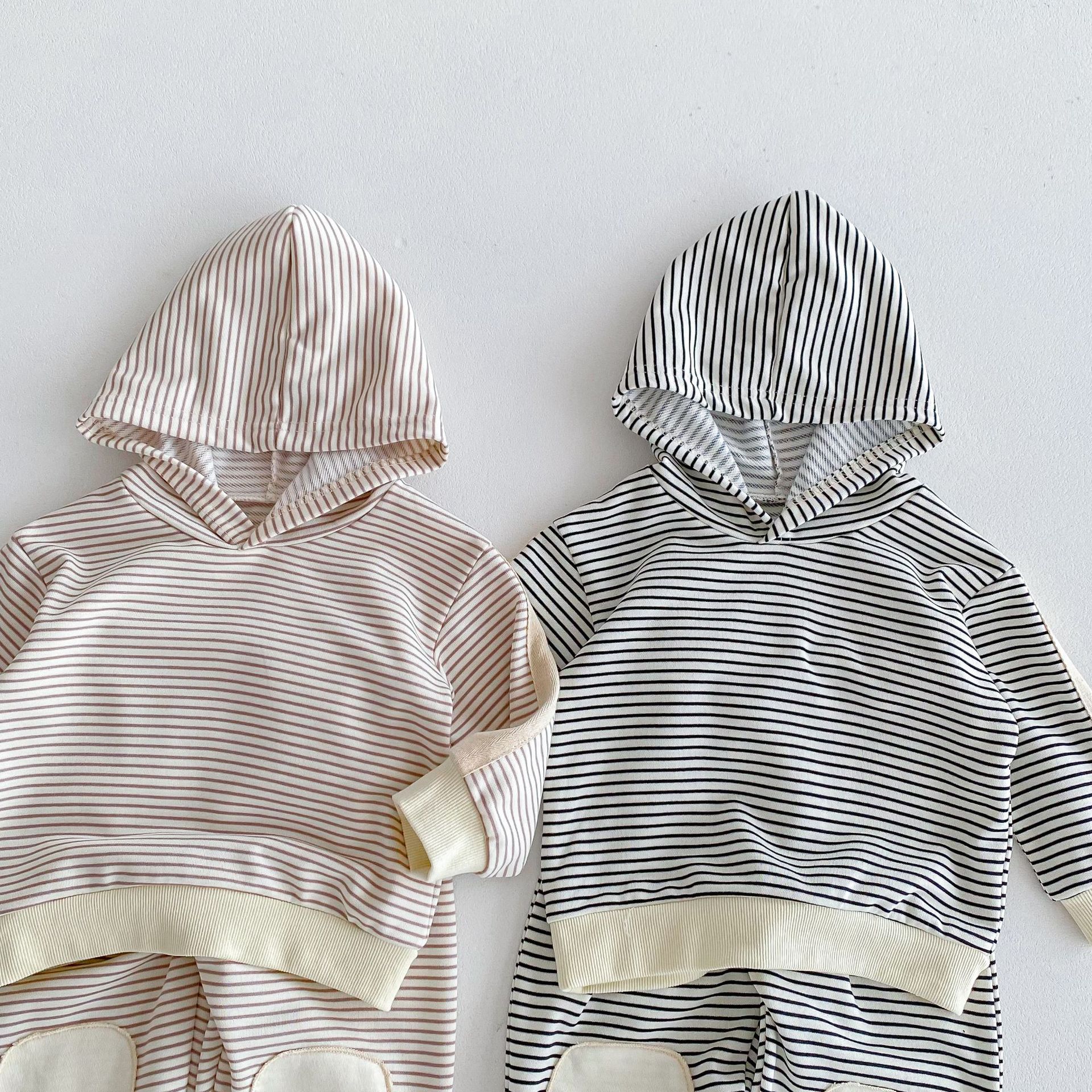 Striped Patch Hooded Sweatshirt And Pants Set