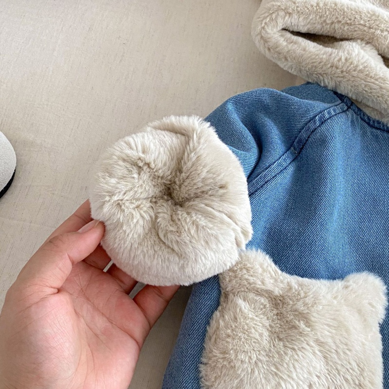 Baby Toddler Bear-Print Patchwork Denim Outerwear