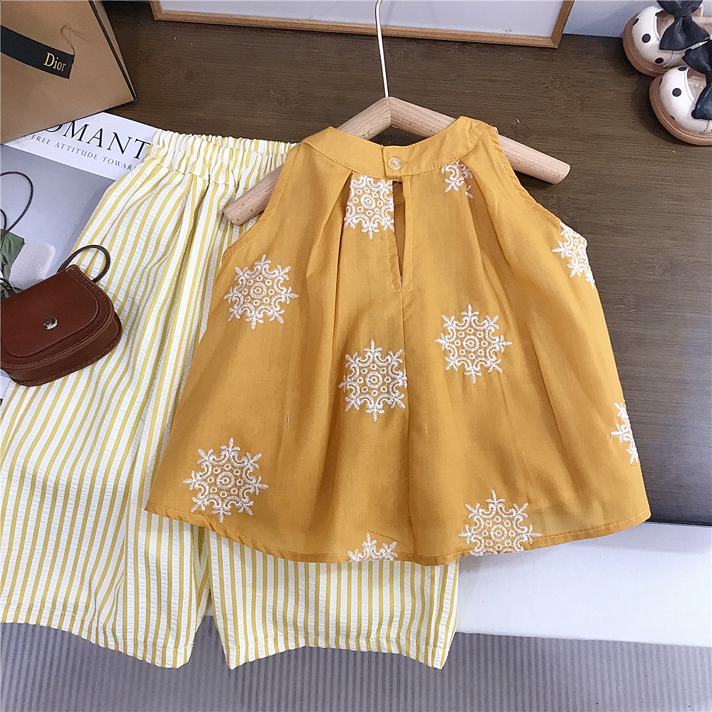 Kids Embroidered Tnak and Striped Pants 2-Piece Set