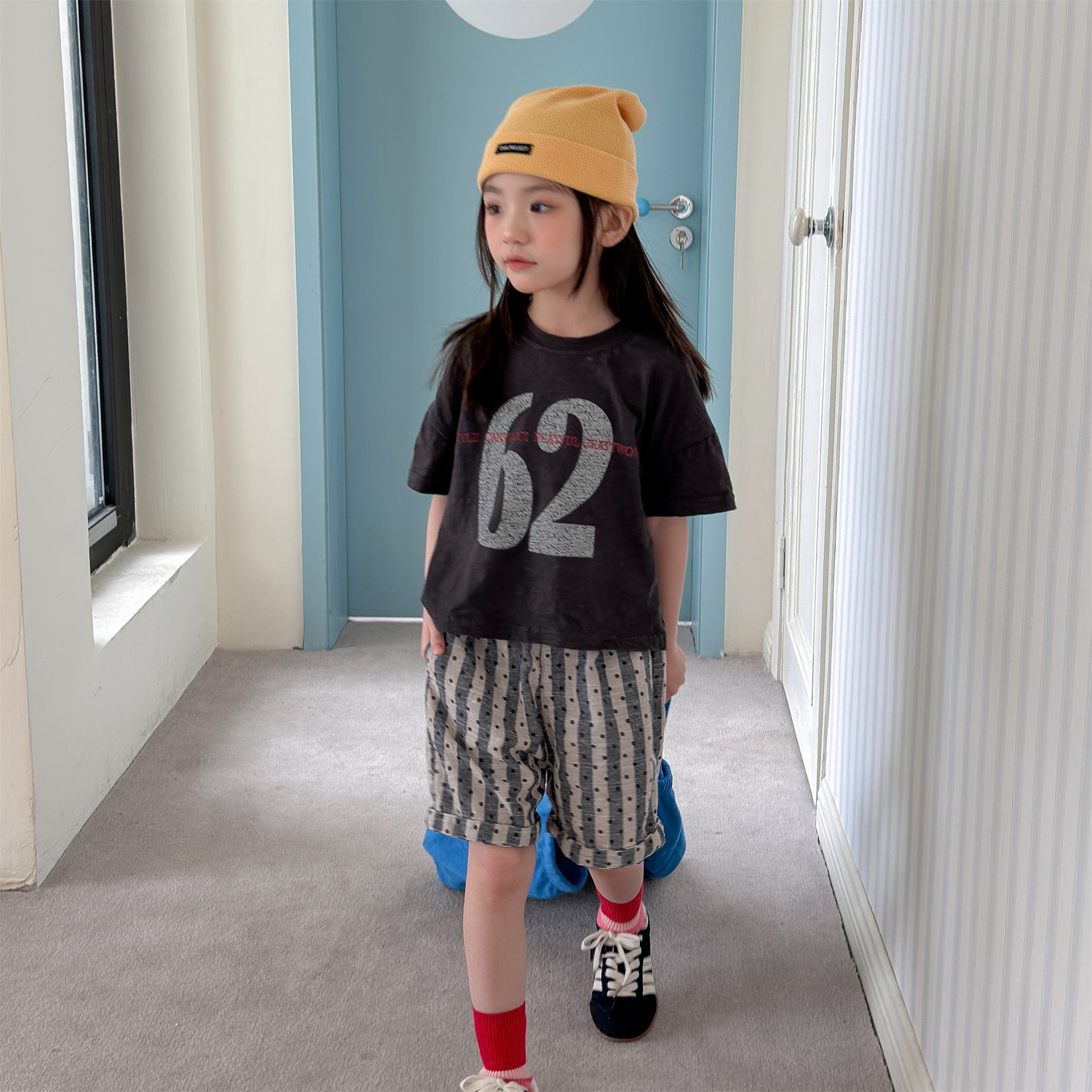 Kids Dots Stripe Cotton-Linen Shorts (12M-9Y）