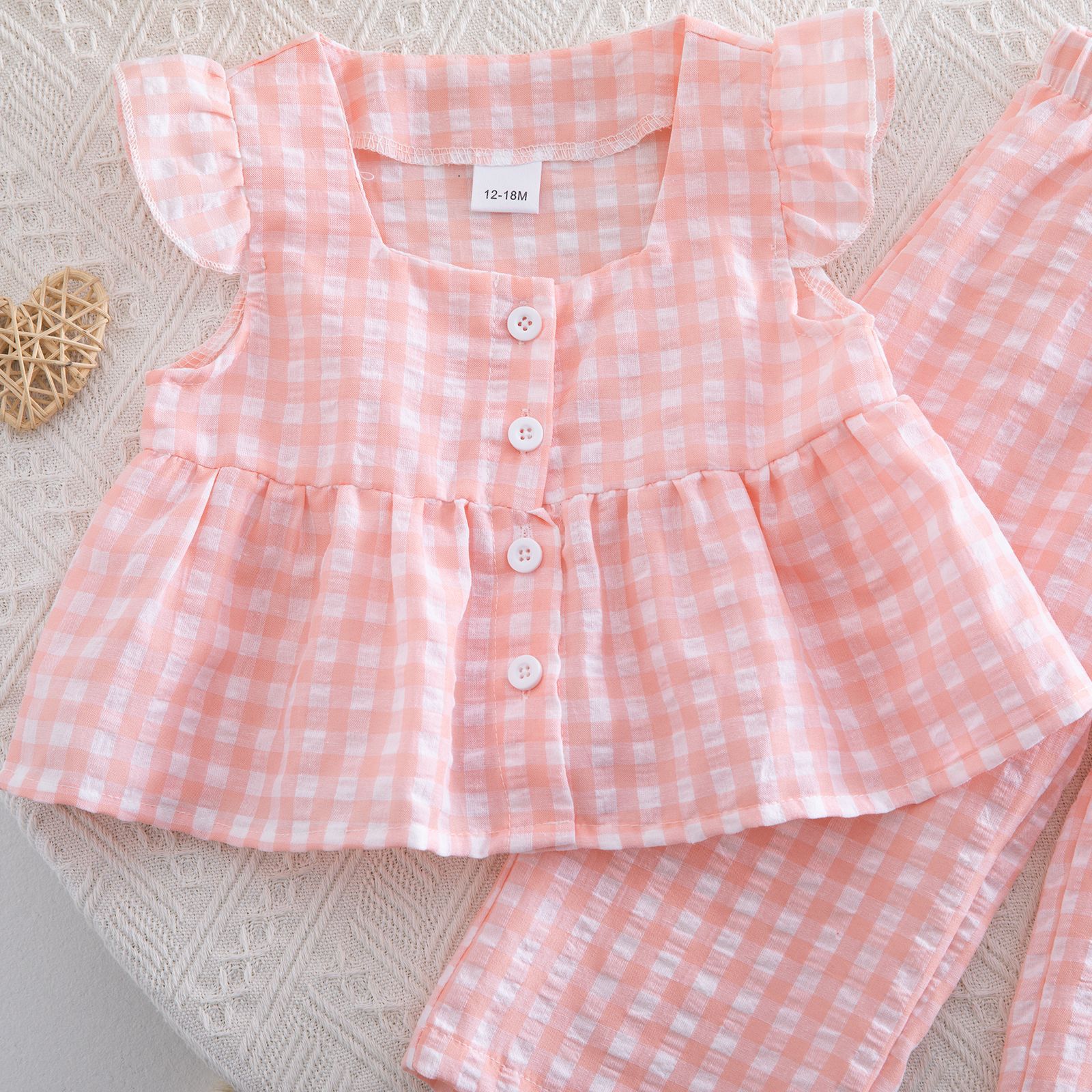 Baby Toddler Plaid Flying Sleeves Top and Pants Sets