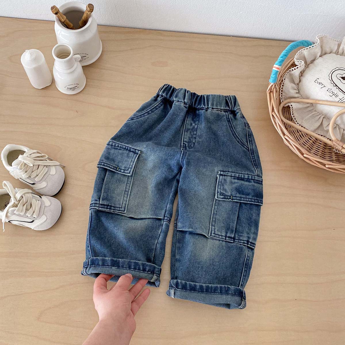 Kids Large Pocket Workwear Hole Jeans