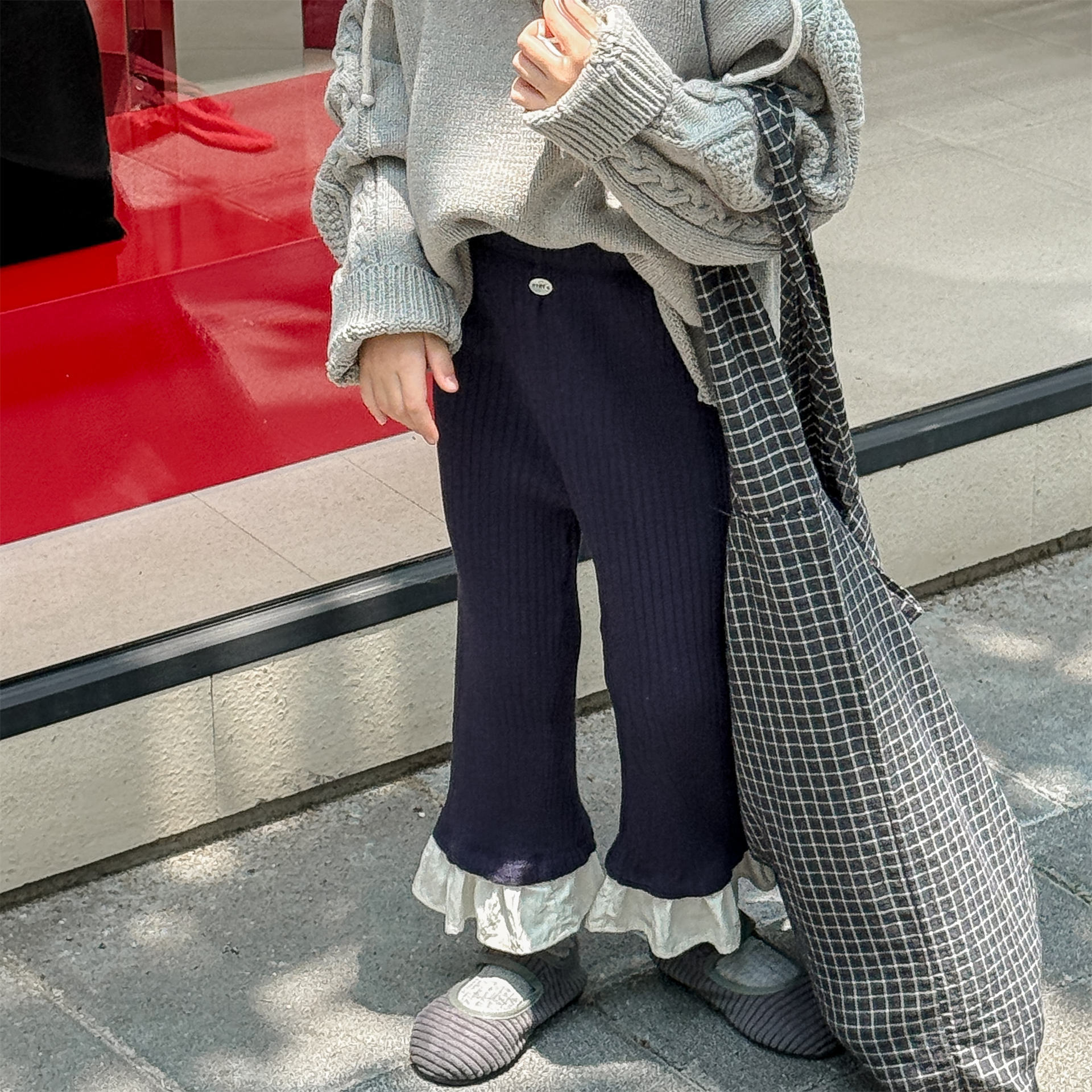 Kids Ribbed Lace Base Layer Bell Pants