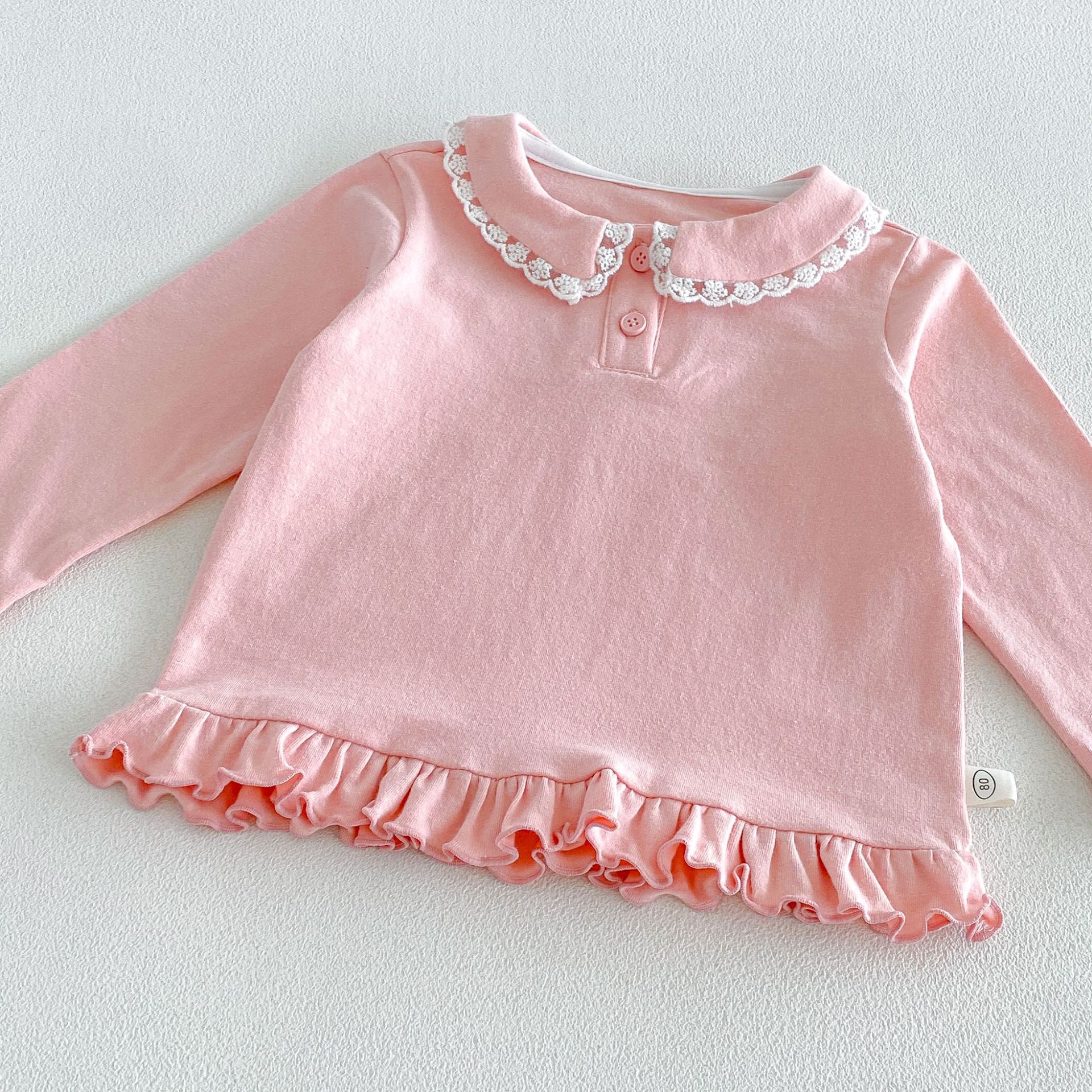 Kids Lace Lapel Polka Dots T-shirt
