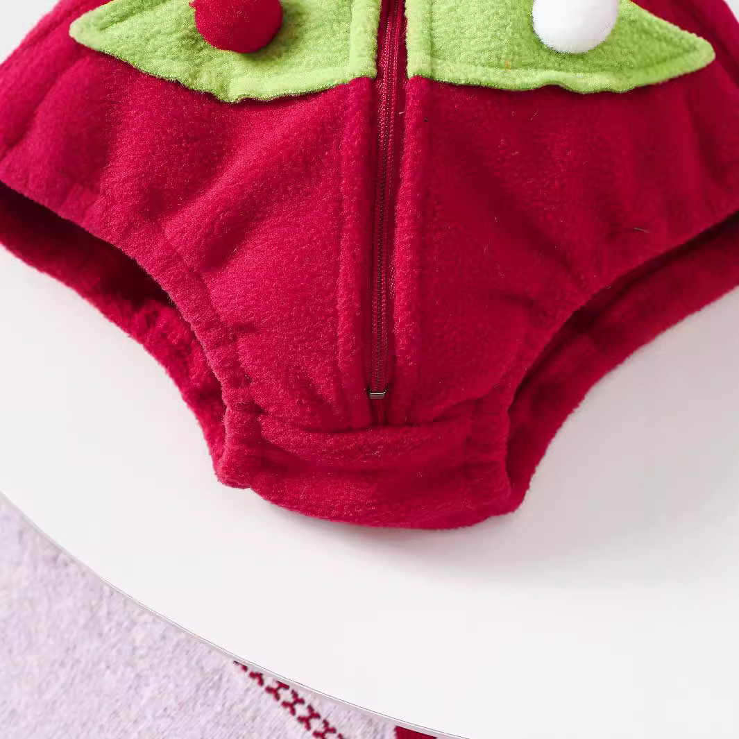 Baby Christmas Fleece Hooded Zipper Onesie With Stripe Socks