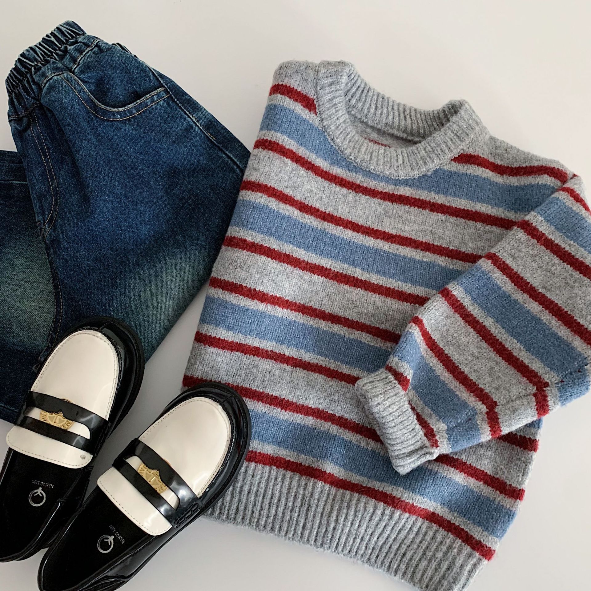 Kids Contrasting Colors Stripe Knit Sweater