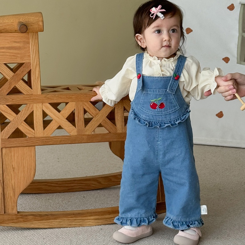 Baby Toddler Printed Shirt & Cherry Print Denim Overalls