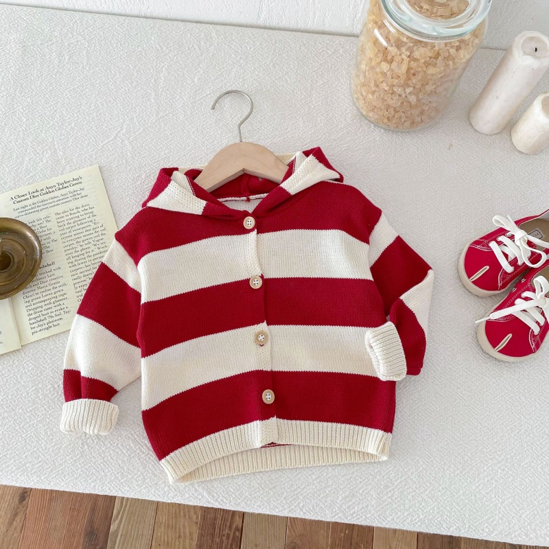 Baby & Toddler Red Striped Hooded Cardigan Sweater