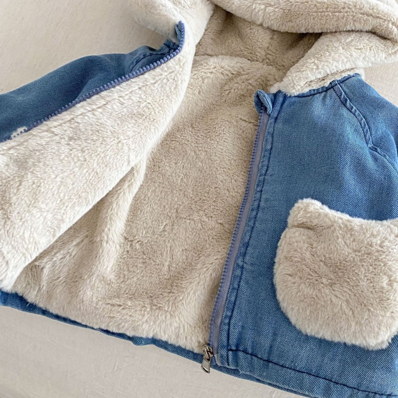 Baby Toddler Bear-Print Patchwork Denim Outerwear