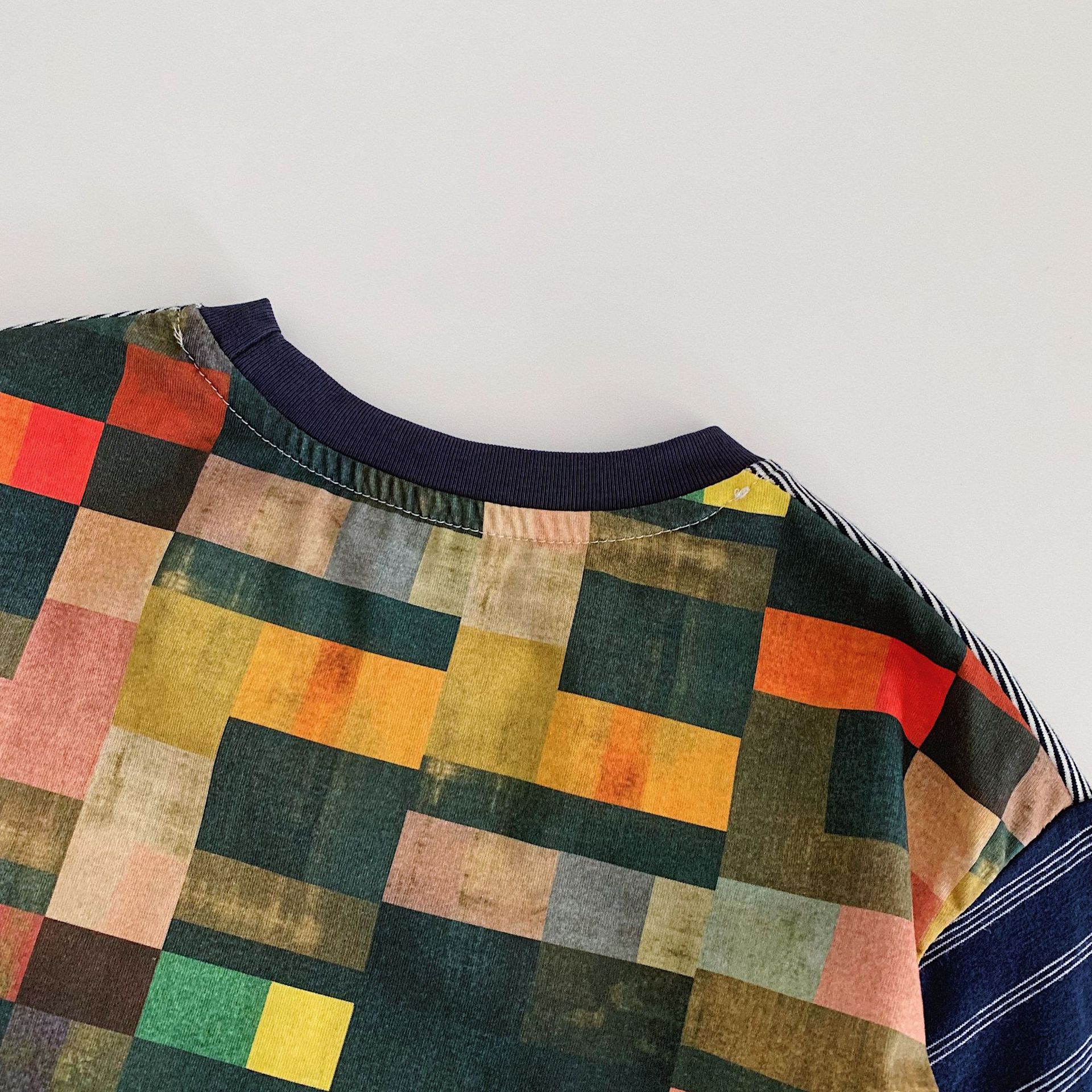 Kids Contrasting Colors Stripe Plaid T-shirt