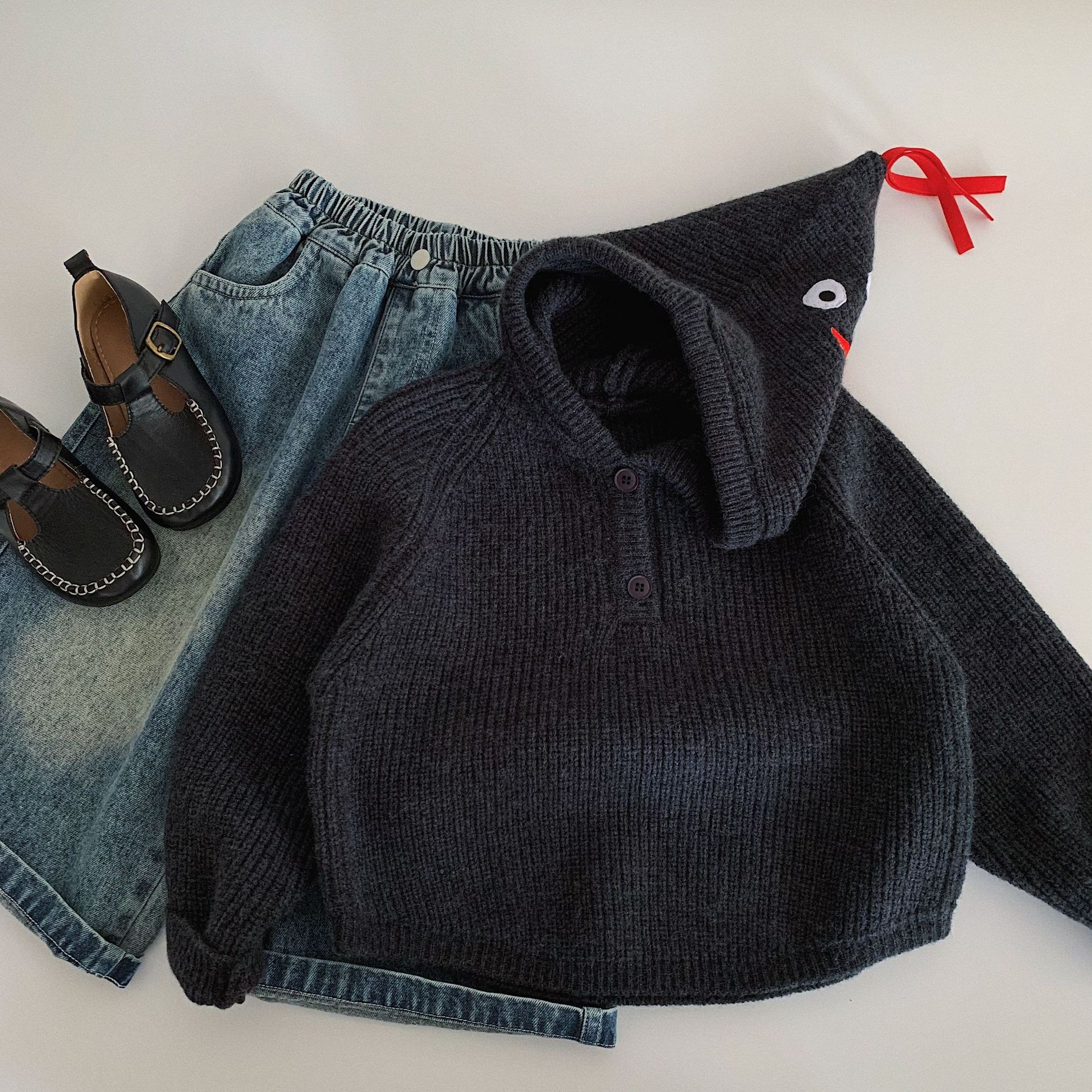 Kids Smiley Face Hooded Knitting Sweater